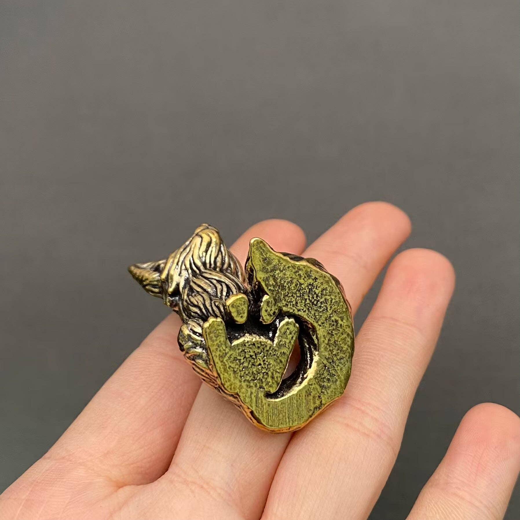 Solid Brass Curled Fox Figurine