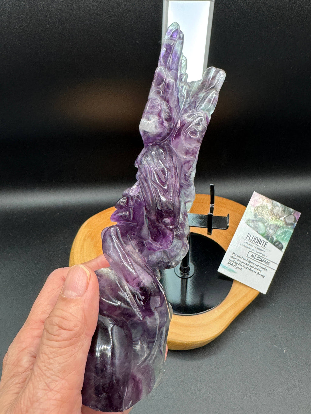 Rainbow Fluorite Eagle & Snake Carving