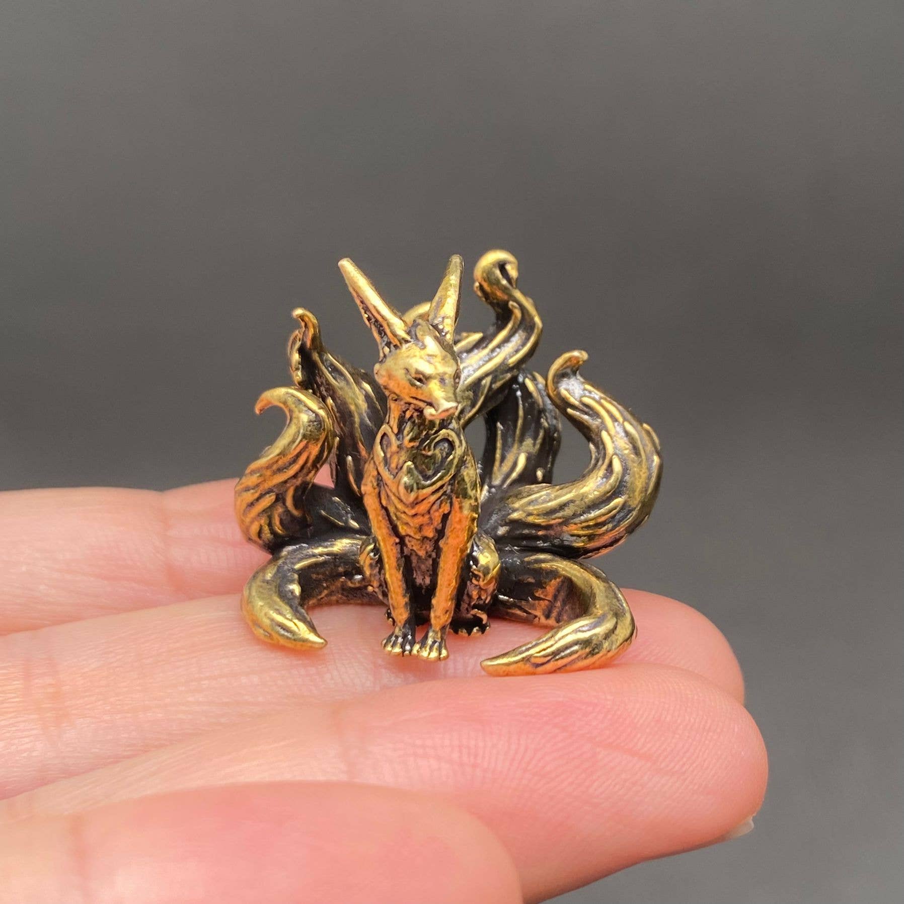 Solid Brass Nine-Tailed Fox Figurine