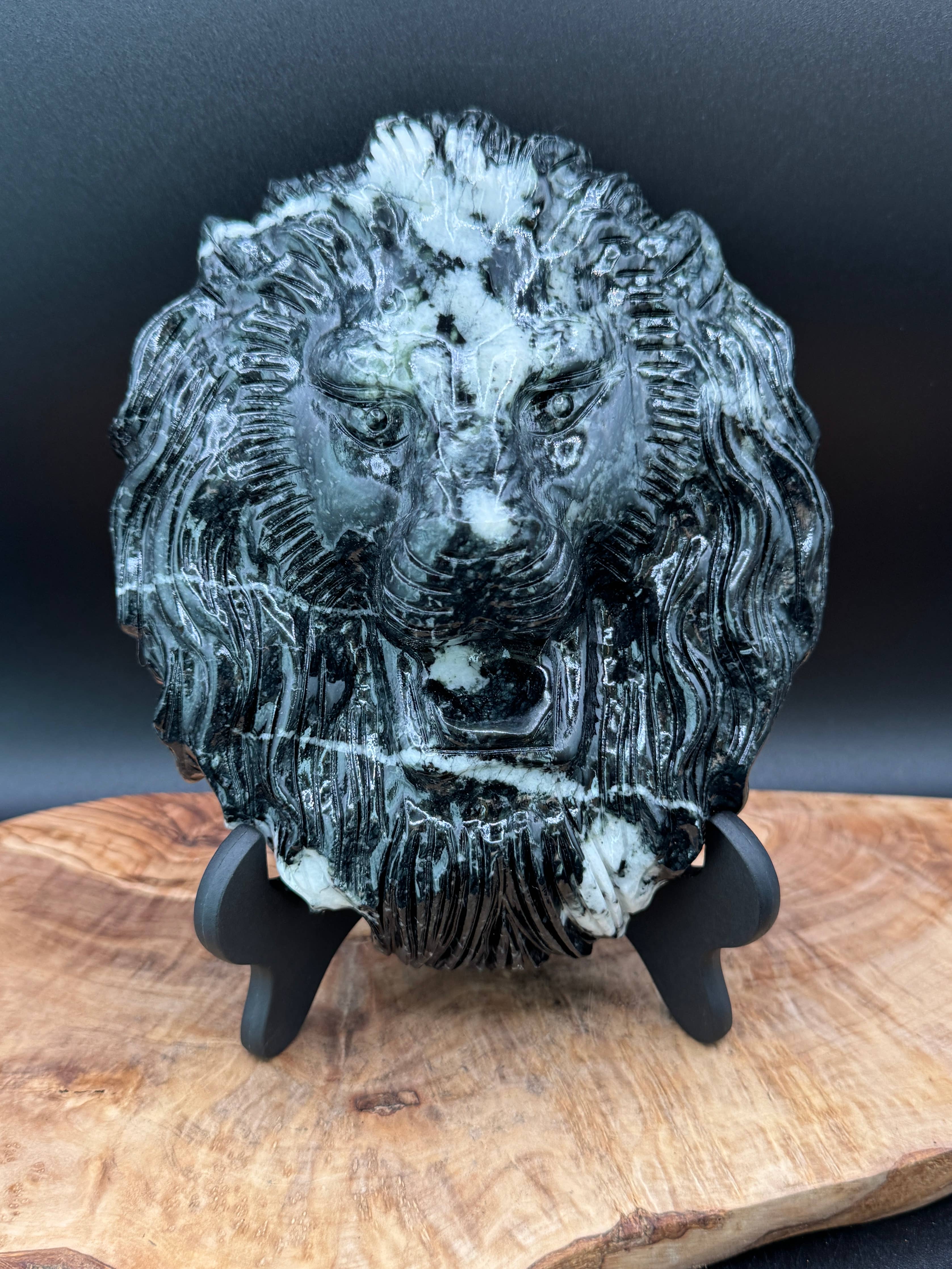 Jasper Leo Lion head carving w/ stand 4.3 lb
