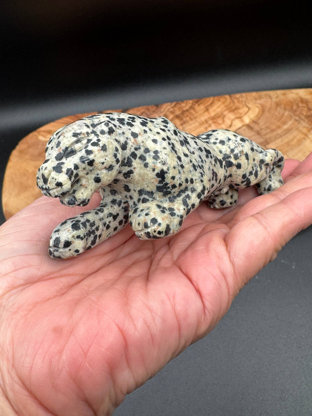 Kiwi jasper leopard panther carving 4.7"