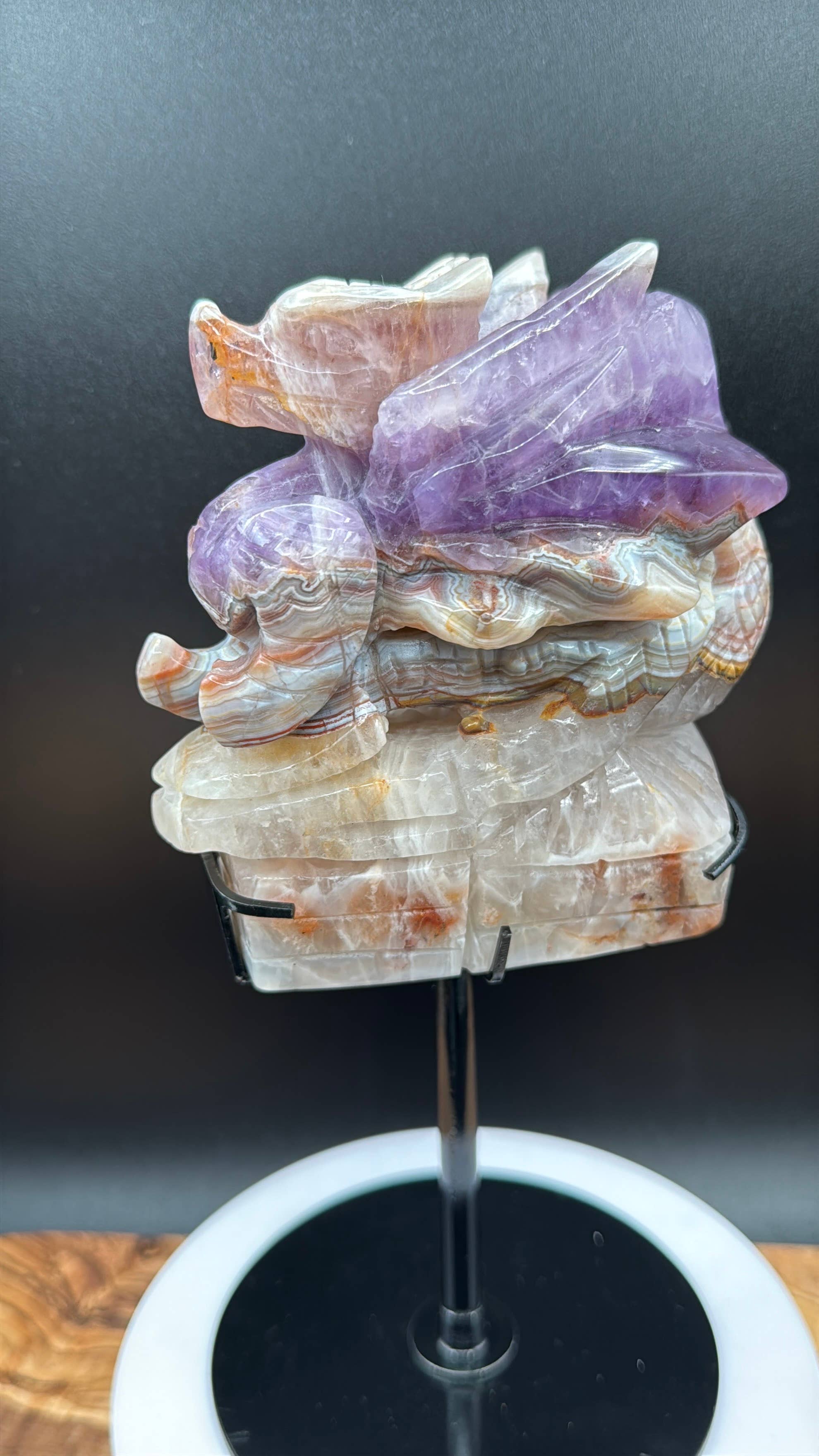 Amethyst Lace Agate Dragon Carving on Stand  2 lb Display Piece