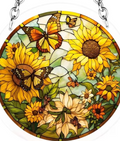 Sunflower & Butterfly Acrylic Suncatcher | Stained Glass Style Window Hanging | 5.5"