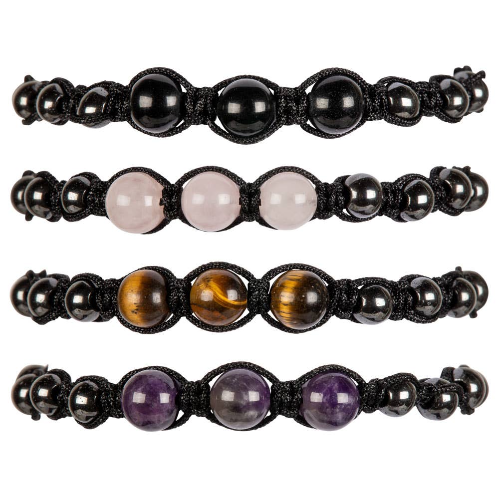 Adjustable Gemstone & Hematite Beaded Bracelet | Tiger's Eye, Rose Quartz, Amethyst & Black Tourmaline