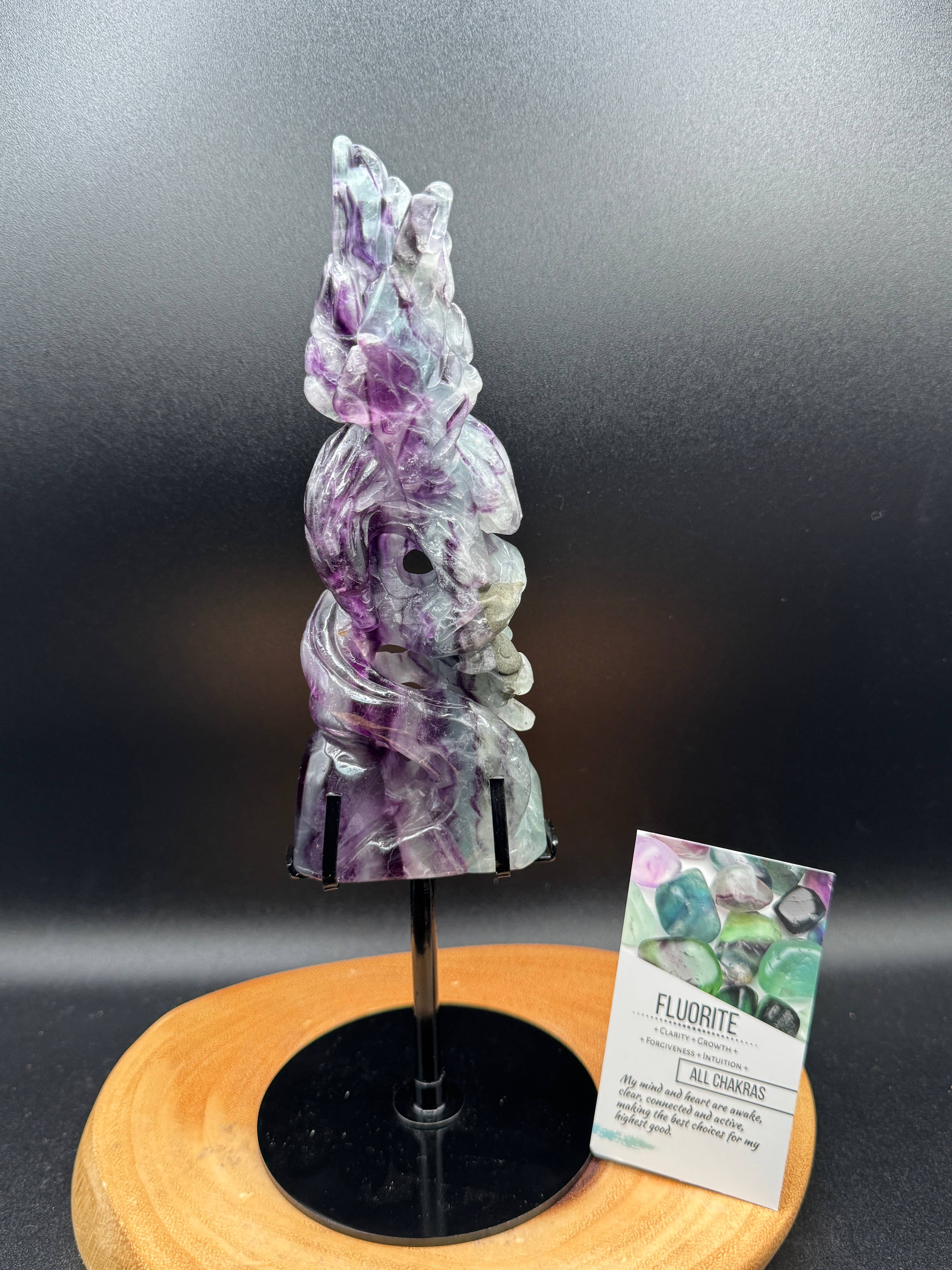 Rainbow Fluorite Eagle & Snake Carving