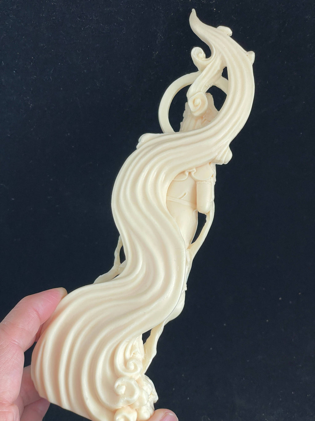 Palm nut Guan Yin on lotus and clouds 8.1"
