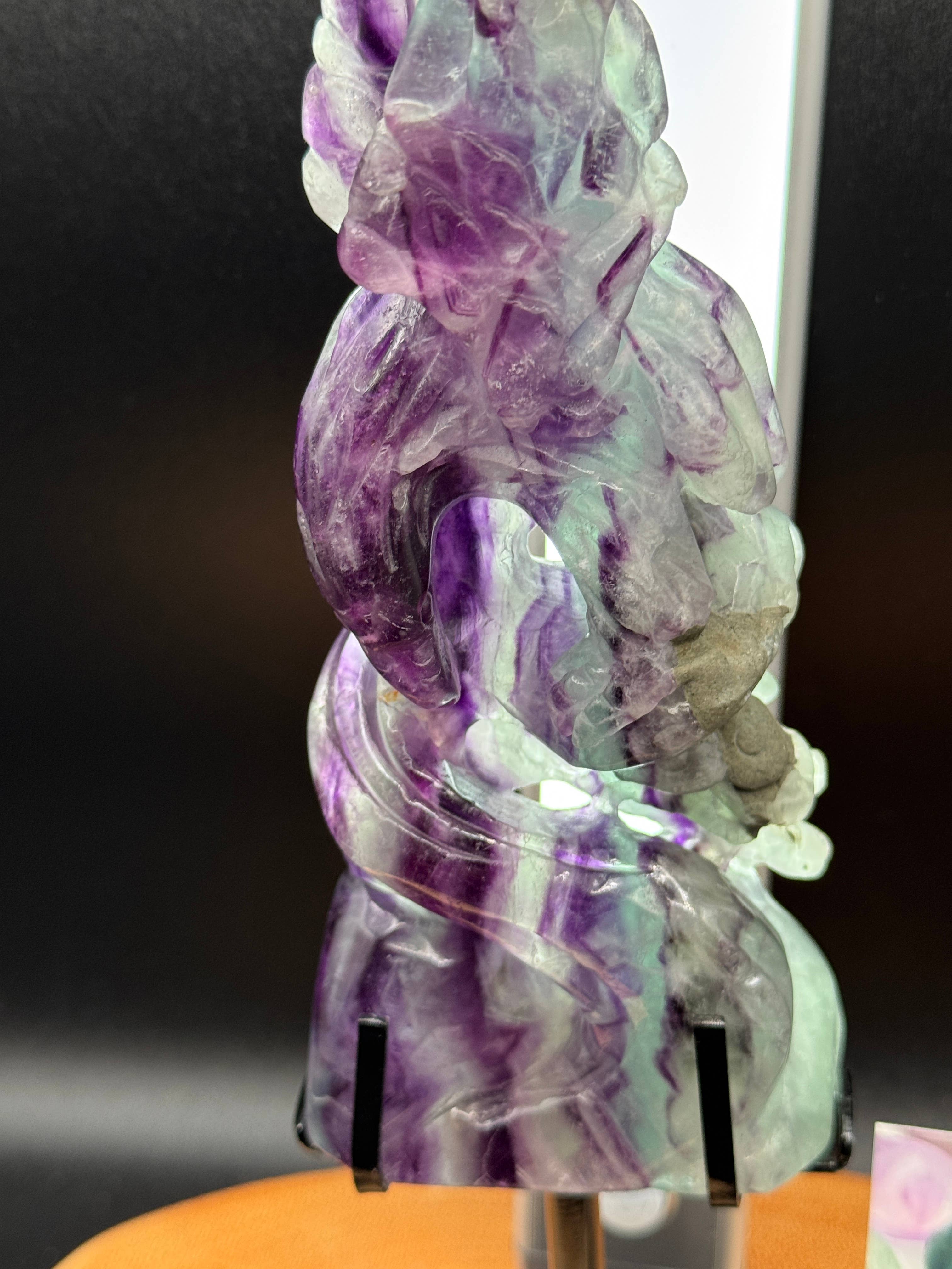 Rainbow Fluorite Eagle & Snake Carving