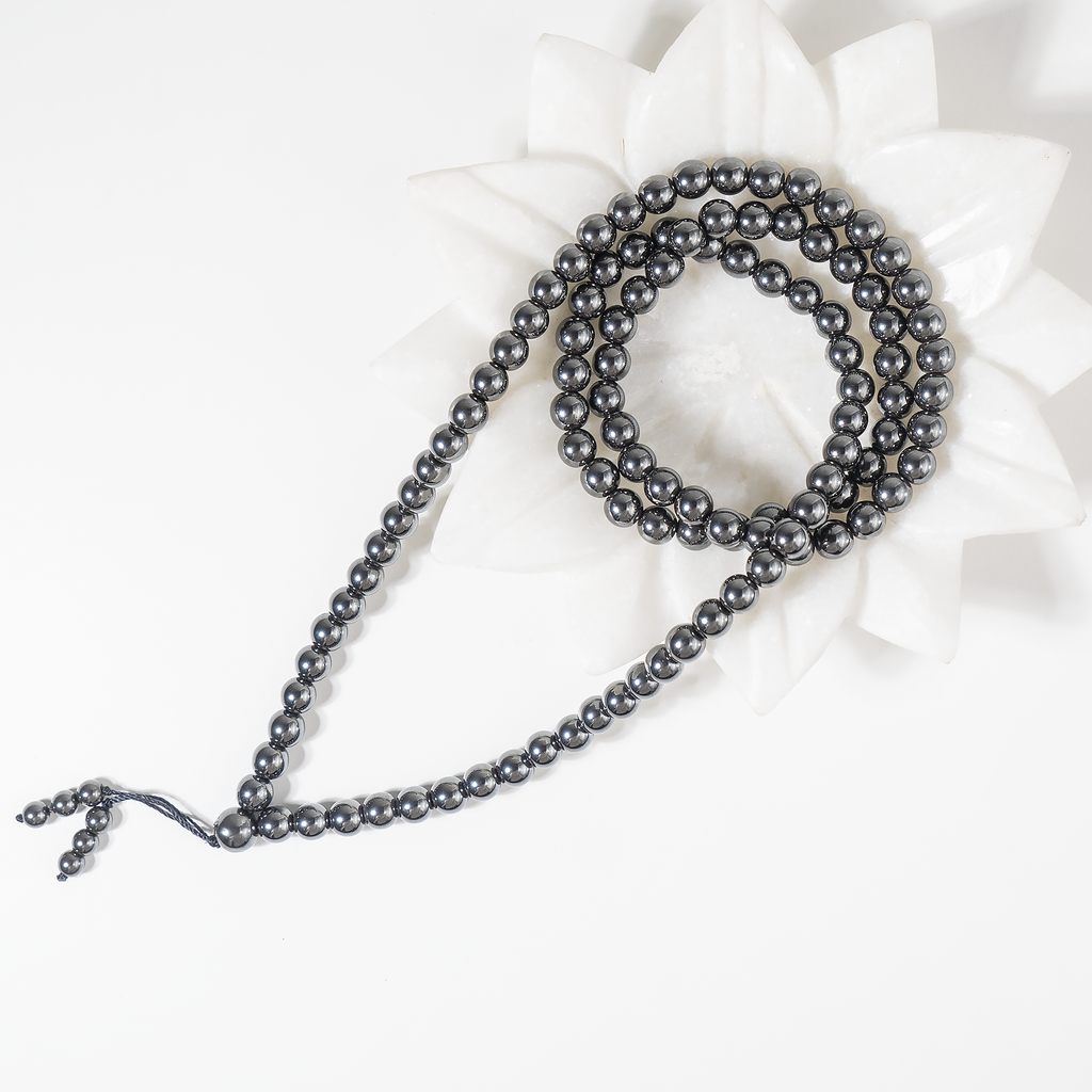 Hematite 108-Bead Mala Necklace | Meditation Prayer Beads | 8mm Gemstone Mala