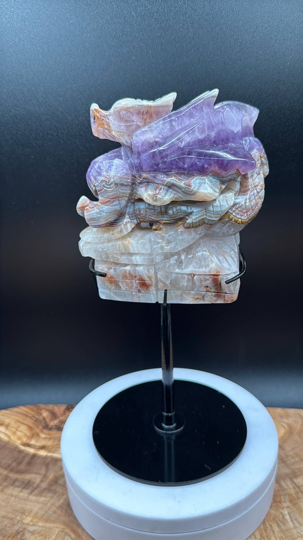 Amethyst Lace Agate Dragon Carving on Stand  2 lb Display Piece