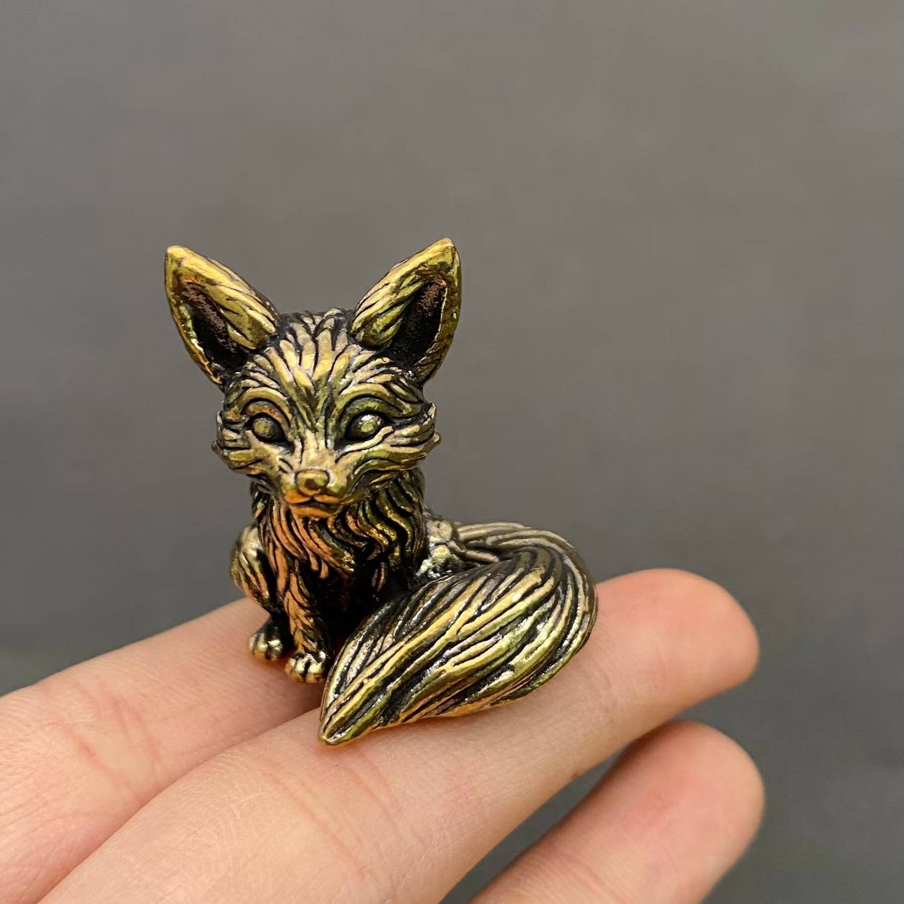 Solid Brass Curled Fox Figurine