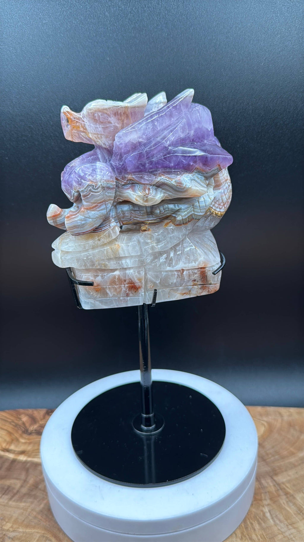 Amethyst Lace Agate Dragon Carving on Stand  2 lb Display Piece