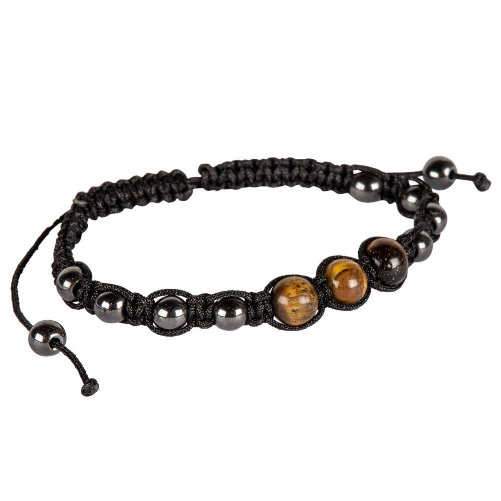 Adjustable Gemstone & Hematite Beaded Bracelet | Tiger's Eye, Rose Quartz, Amethyst & Black Tourmaline