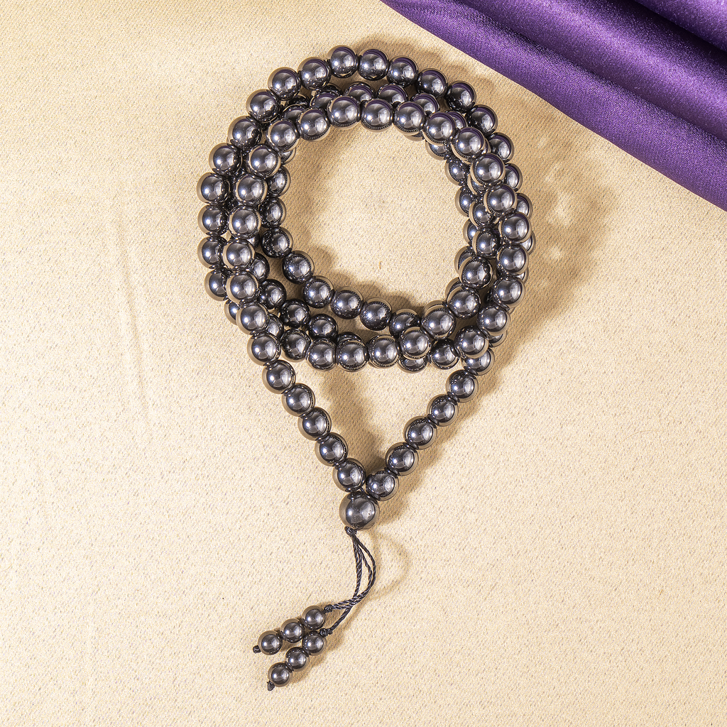 Hematite 108-Bead Mala Necklace | Meditation Prayer Beads | 8mm Gemstone Mala