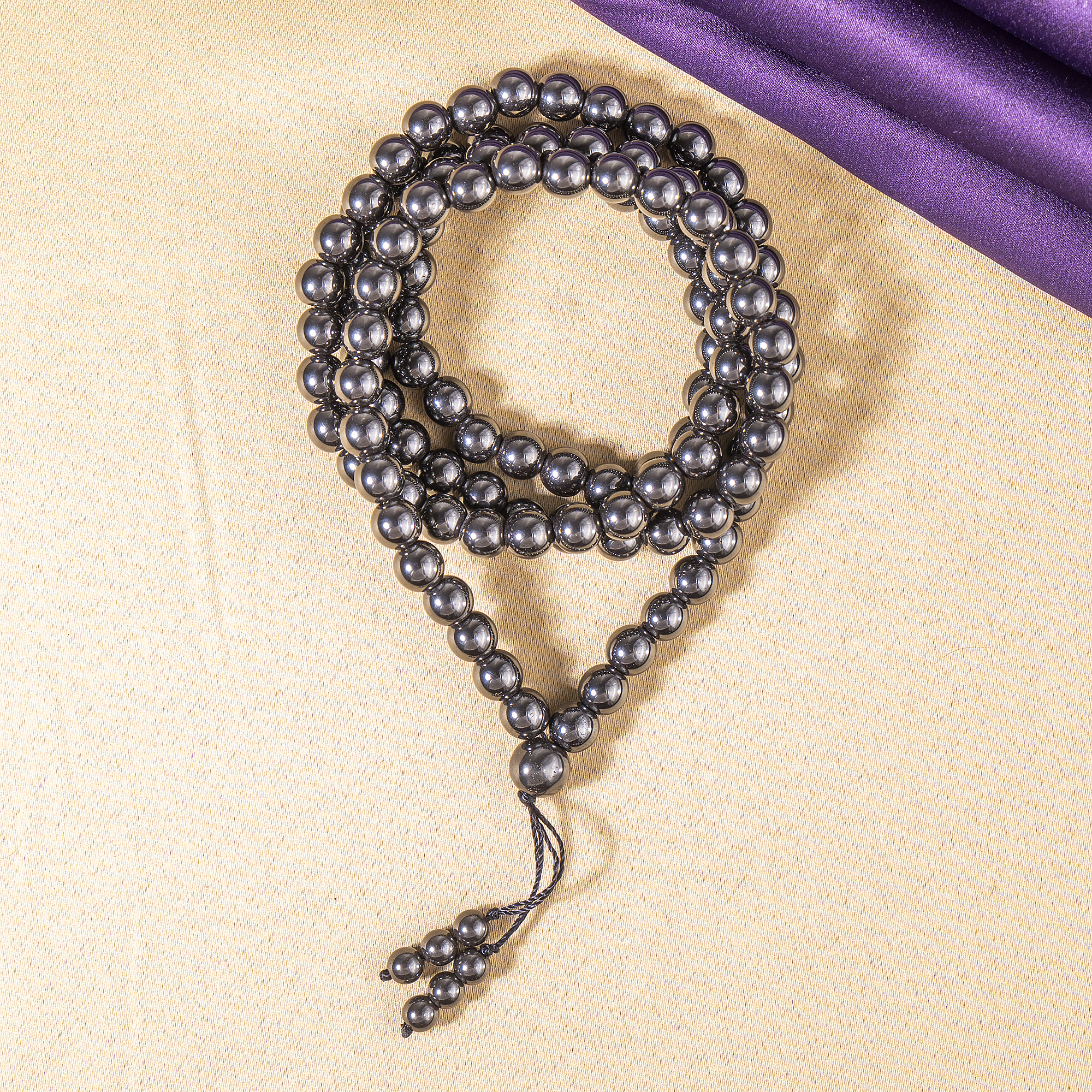 Hematite 108-Bead Mala Necklace | Meditation Prayer Beads | 8mm Gemstone Mala