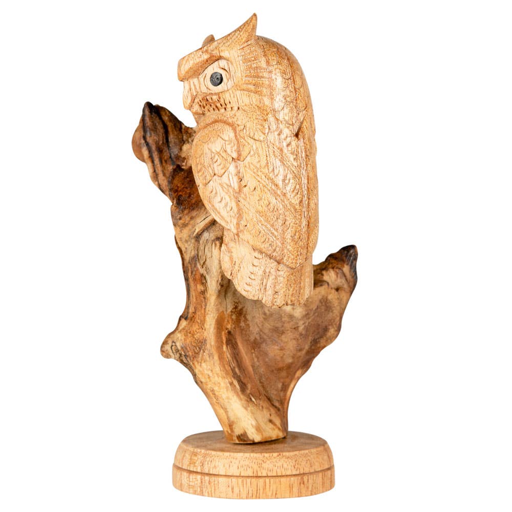 Hand-Carved Perched Owl Wooden Sculpture | Rustic Woodland Decor | 7"