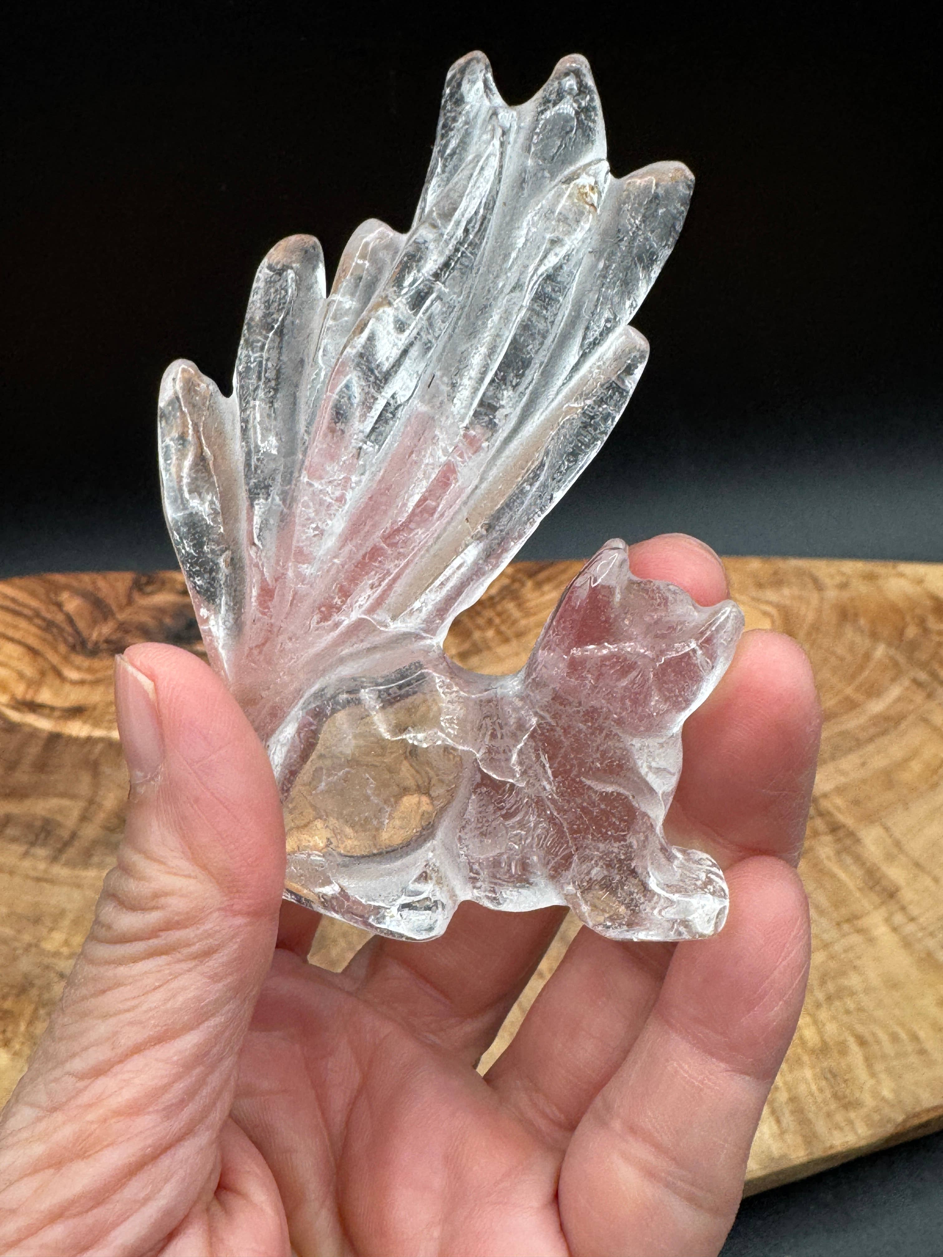 Clear Quartz Nine-Tailed Fox 3.5" Hand Carved  | Gumiho Kitsune | Exact Piece