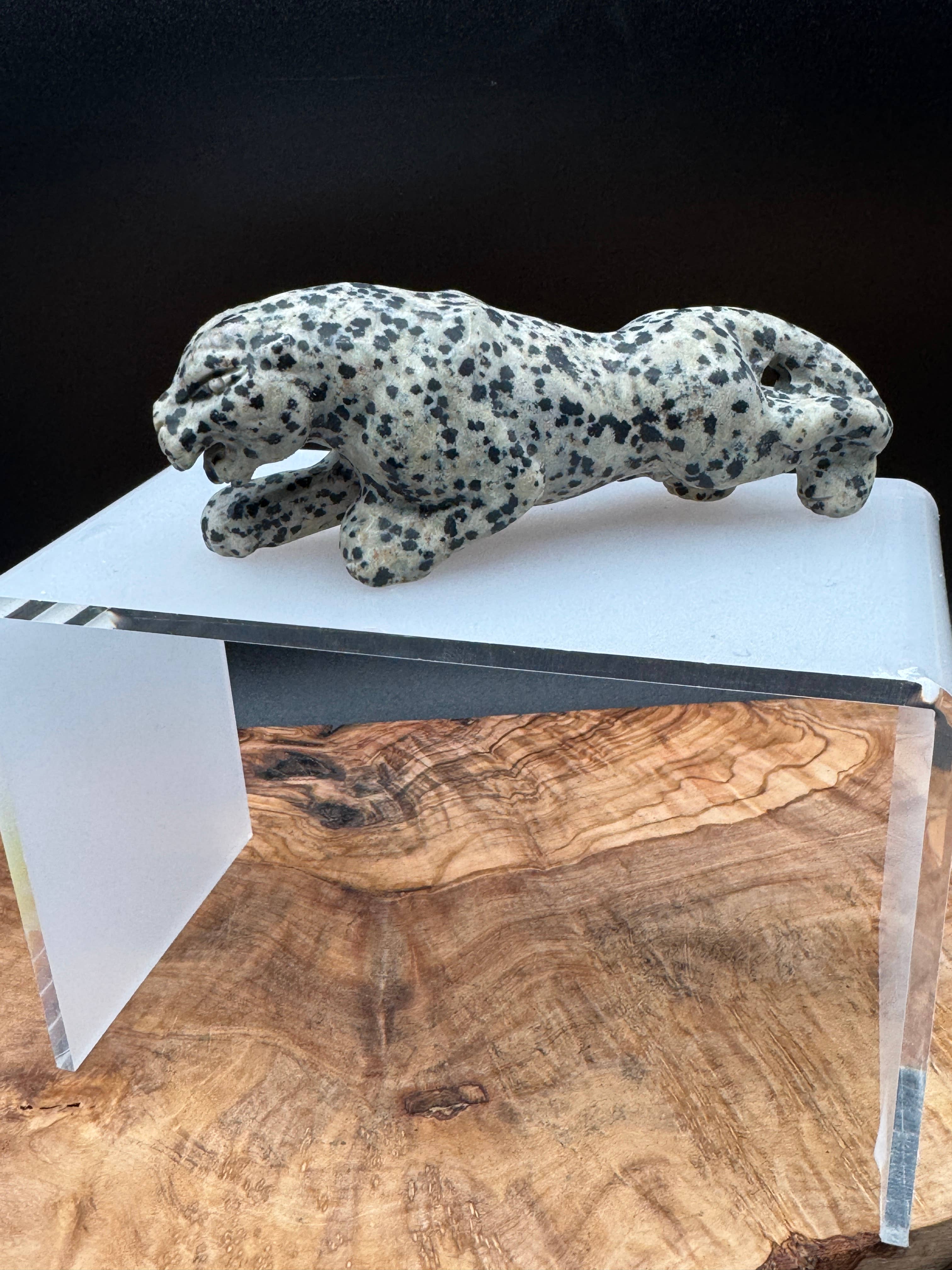 Kiwi jasper leopard panther carving 4.7"