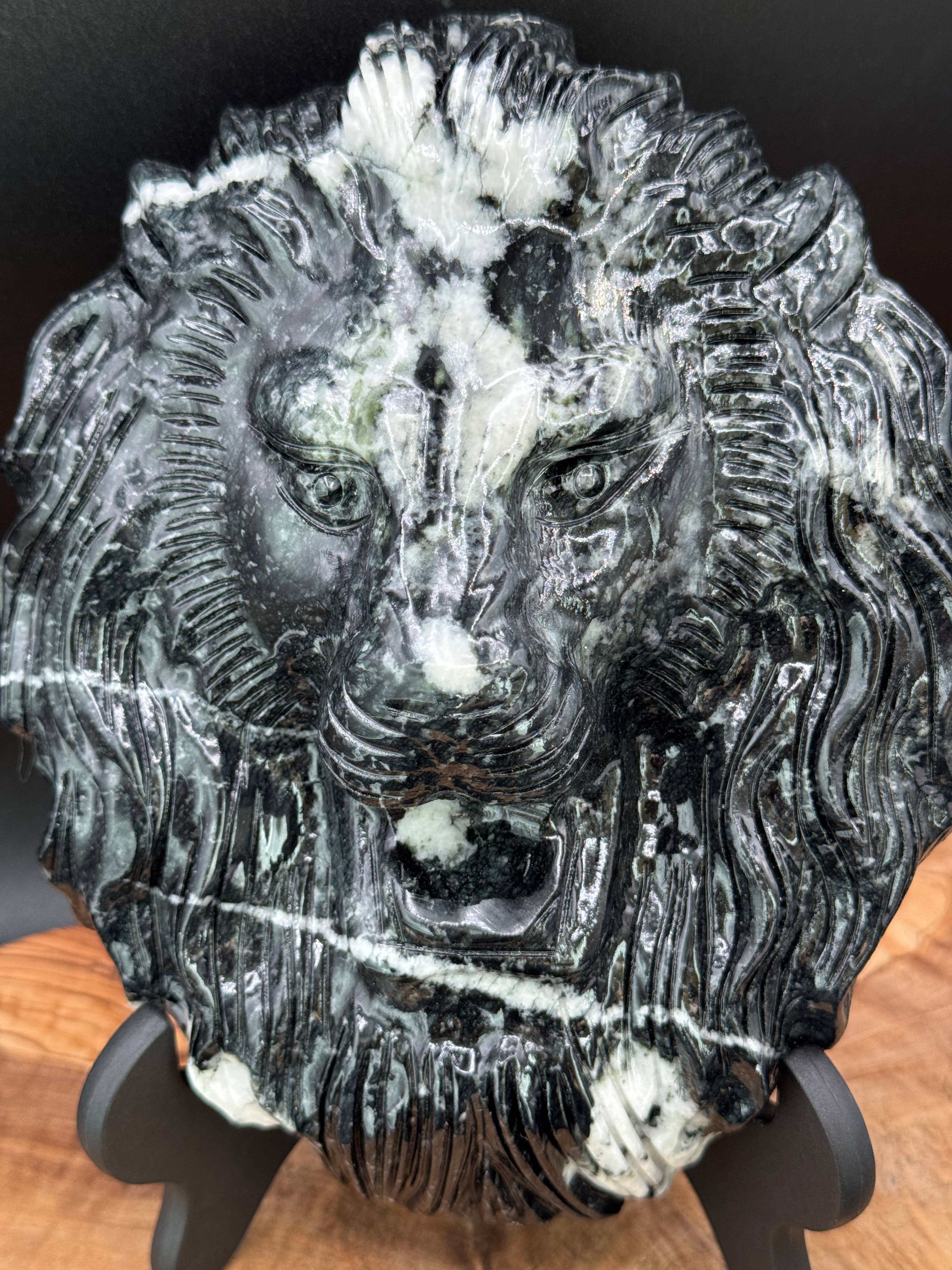 Jasper Leo Lion head carving w/ stand 4.3 lb