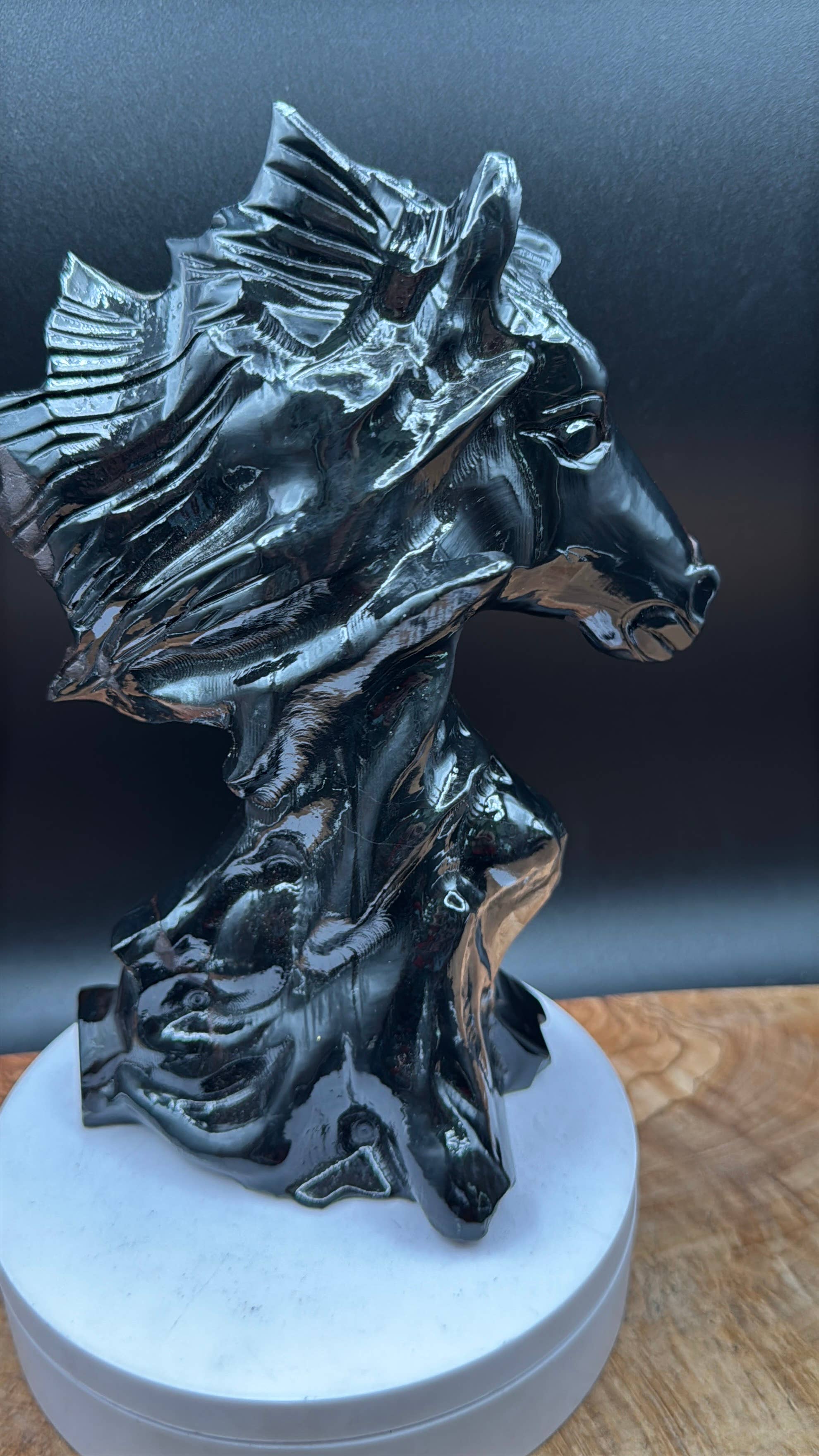 Black Jasper Horse Bust | Hand Carved