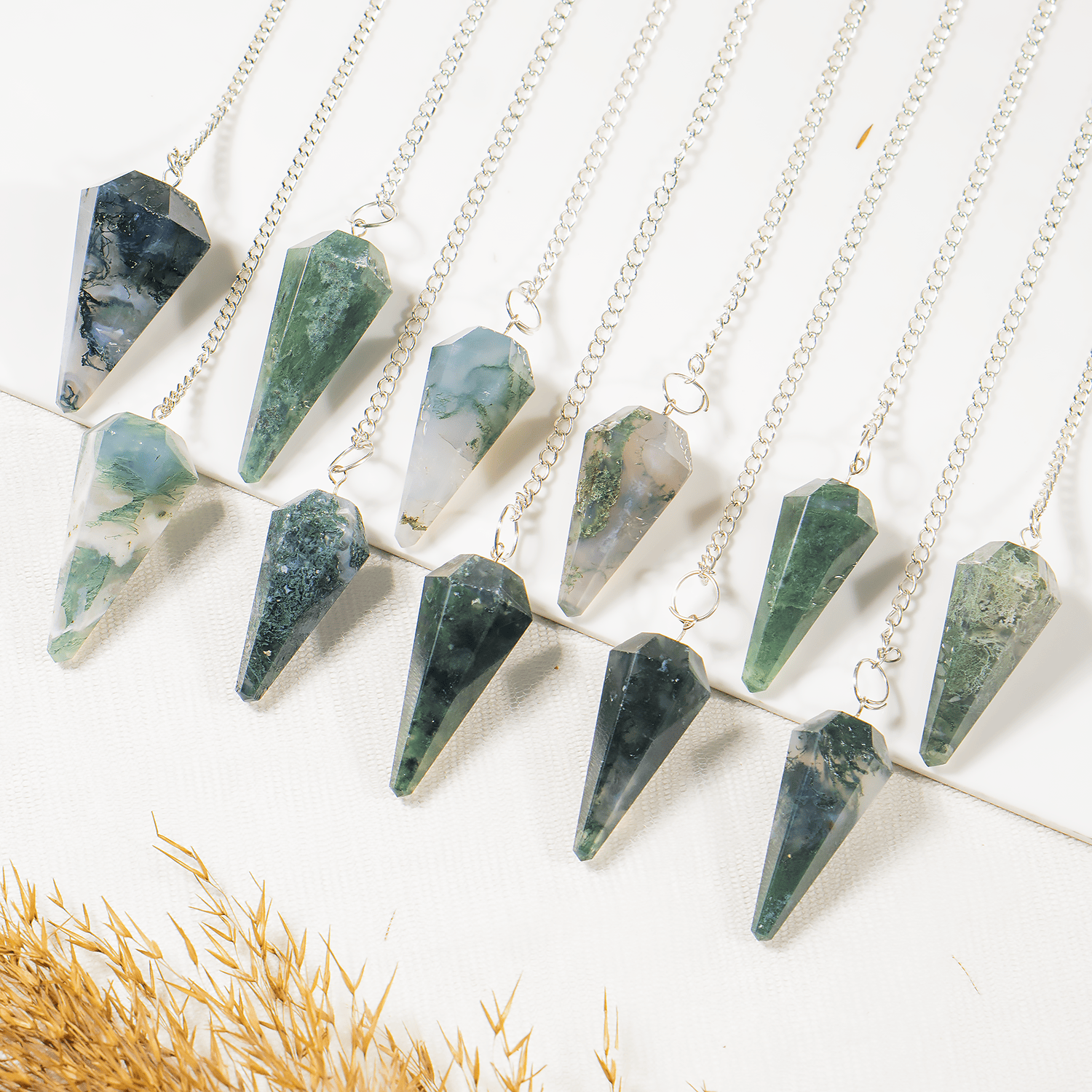 Moss Agate Pendulum | Faceted Gemstone Dowsing Pendulum