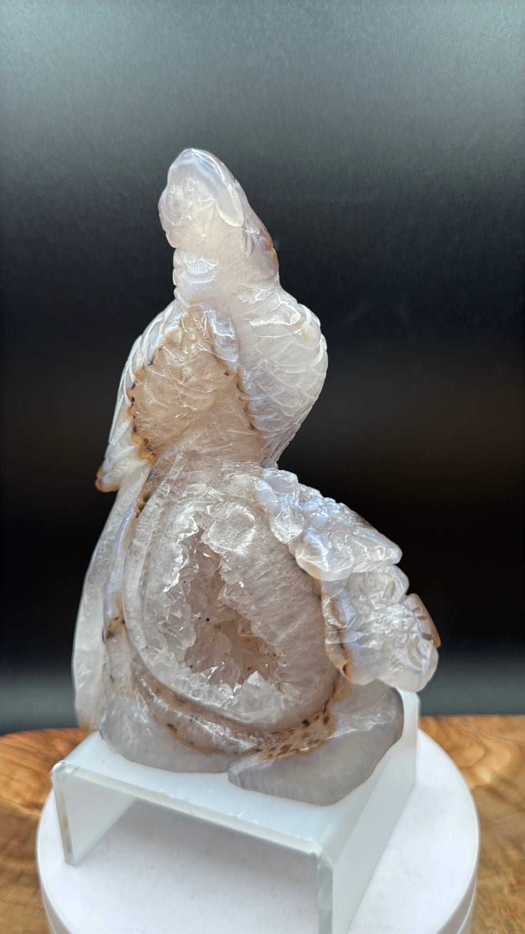 Druzy Agate Phoenix Bird with Flower Carving | 6 1/2" Crystal Sculpture H977