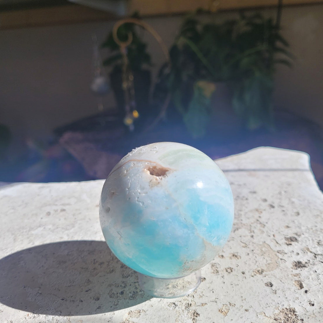 Caribbean Calcite sphere showing natural vug and crystalline cavity detail