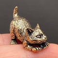 Solid Brass Pouncing Cat Figurine
