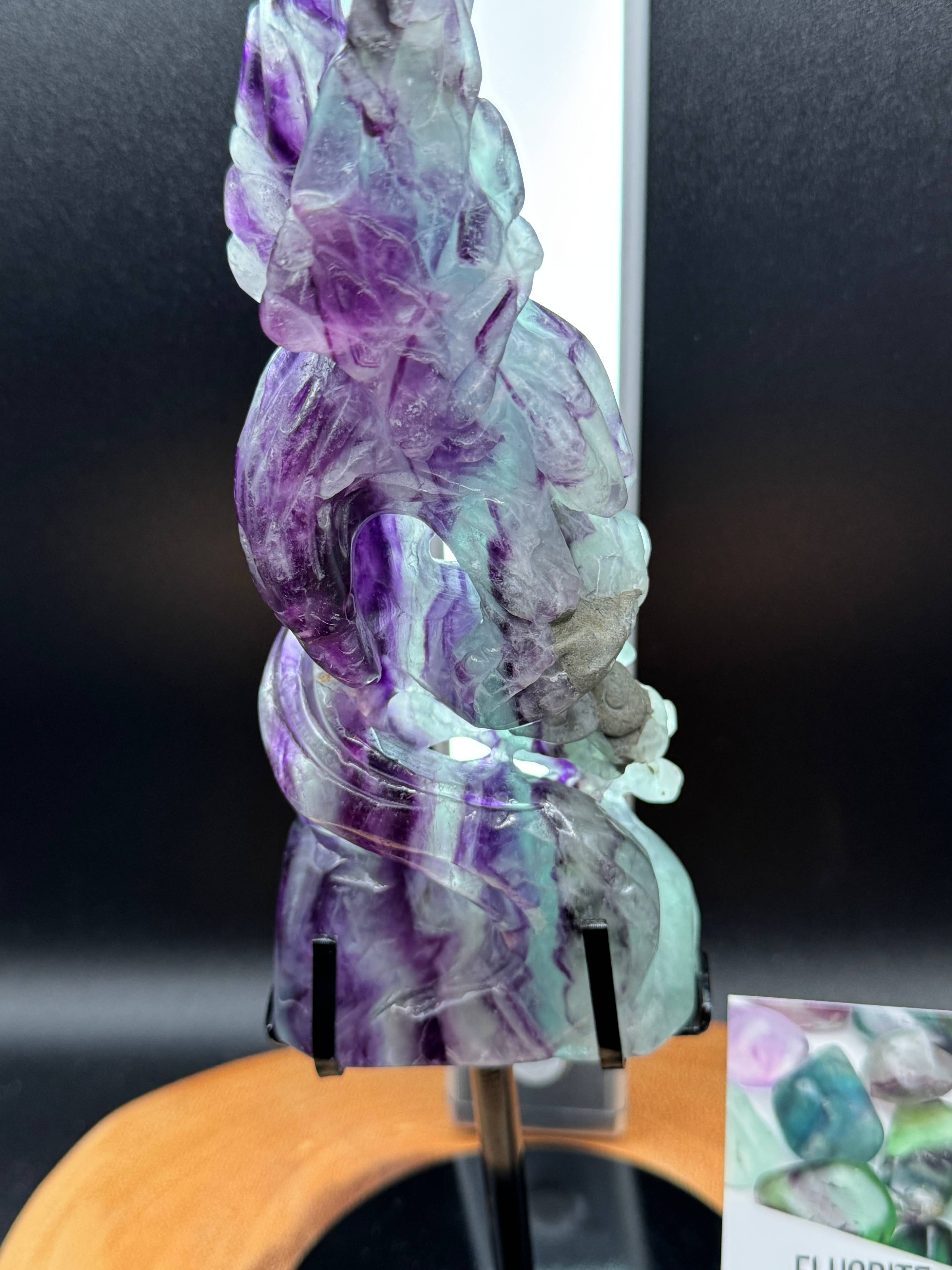 Rainbow Fluorite Eagle & Snake Carving