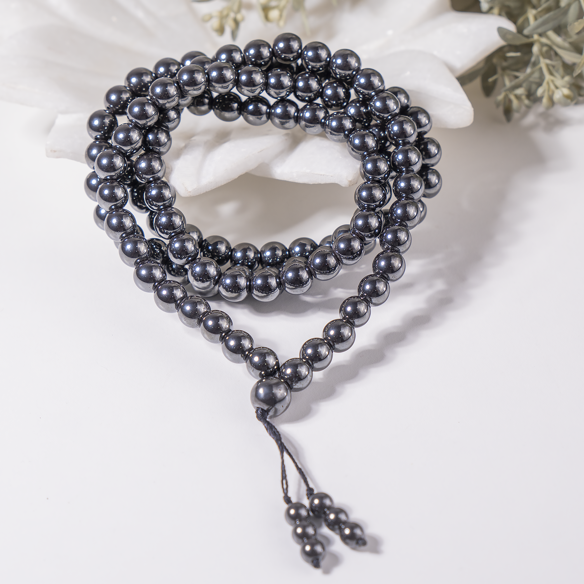 Hematite 108-Bead Mala Necklace | Meditation Prayer Beads | 8mm Gemstone Mala