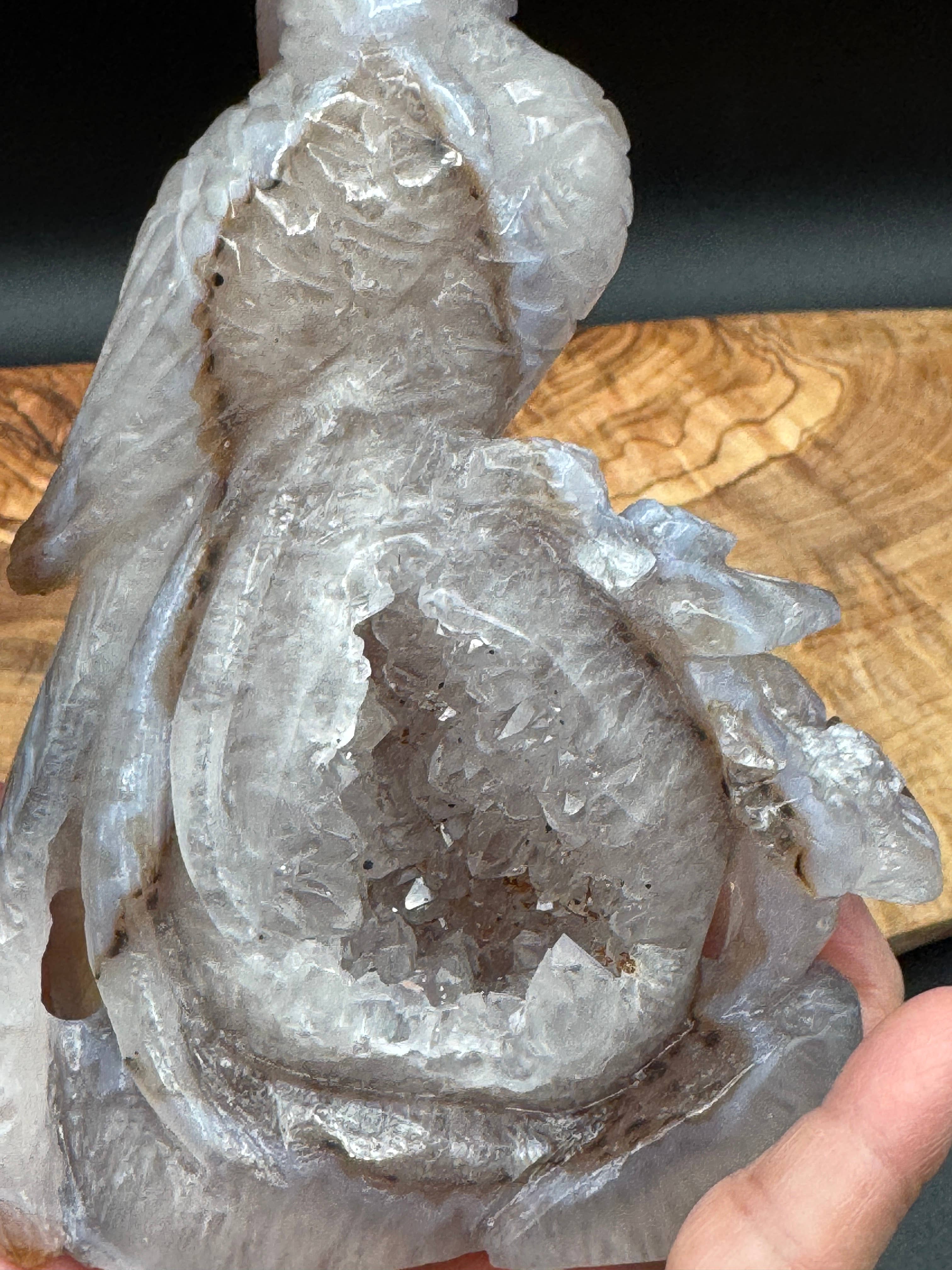 Druzy Agate Phoenix Bird with Flower Carving | 6 1/2" Crystal Sculpture H977