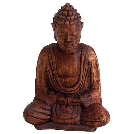 Hand-Carved Seated Buddha Statue | Wooden Meditation Decor | 5"