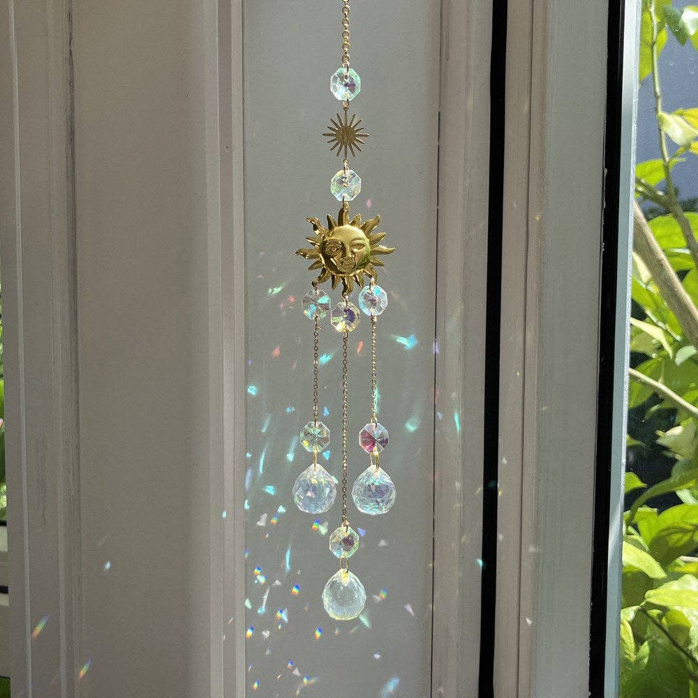 Metal Sun or  Moon Crystal Home Hangings