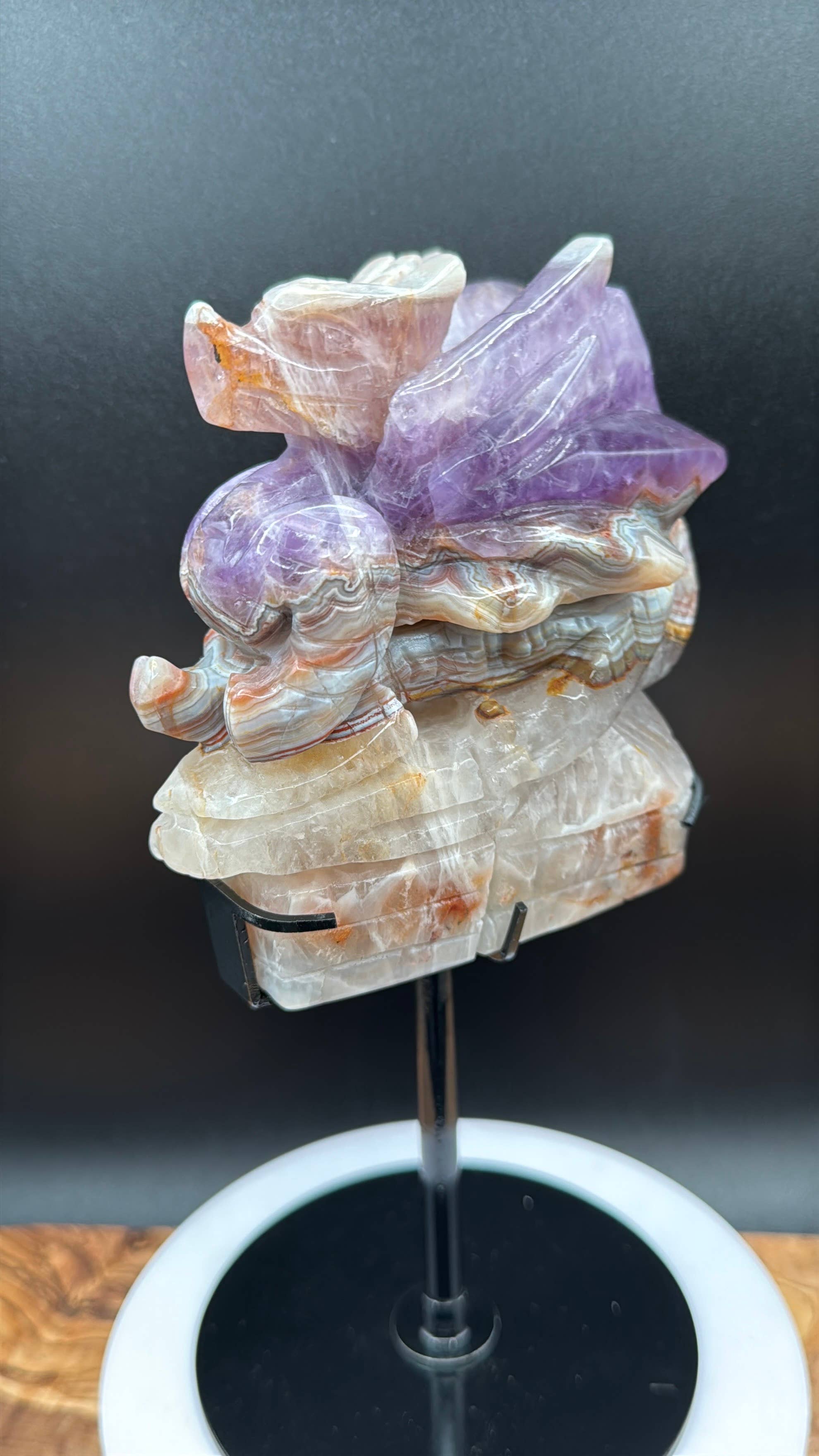 Amethyst Lace Agate Dragon Carving on Stand  2 lb Display Piece