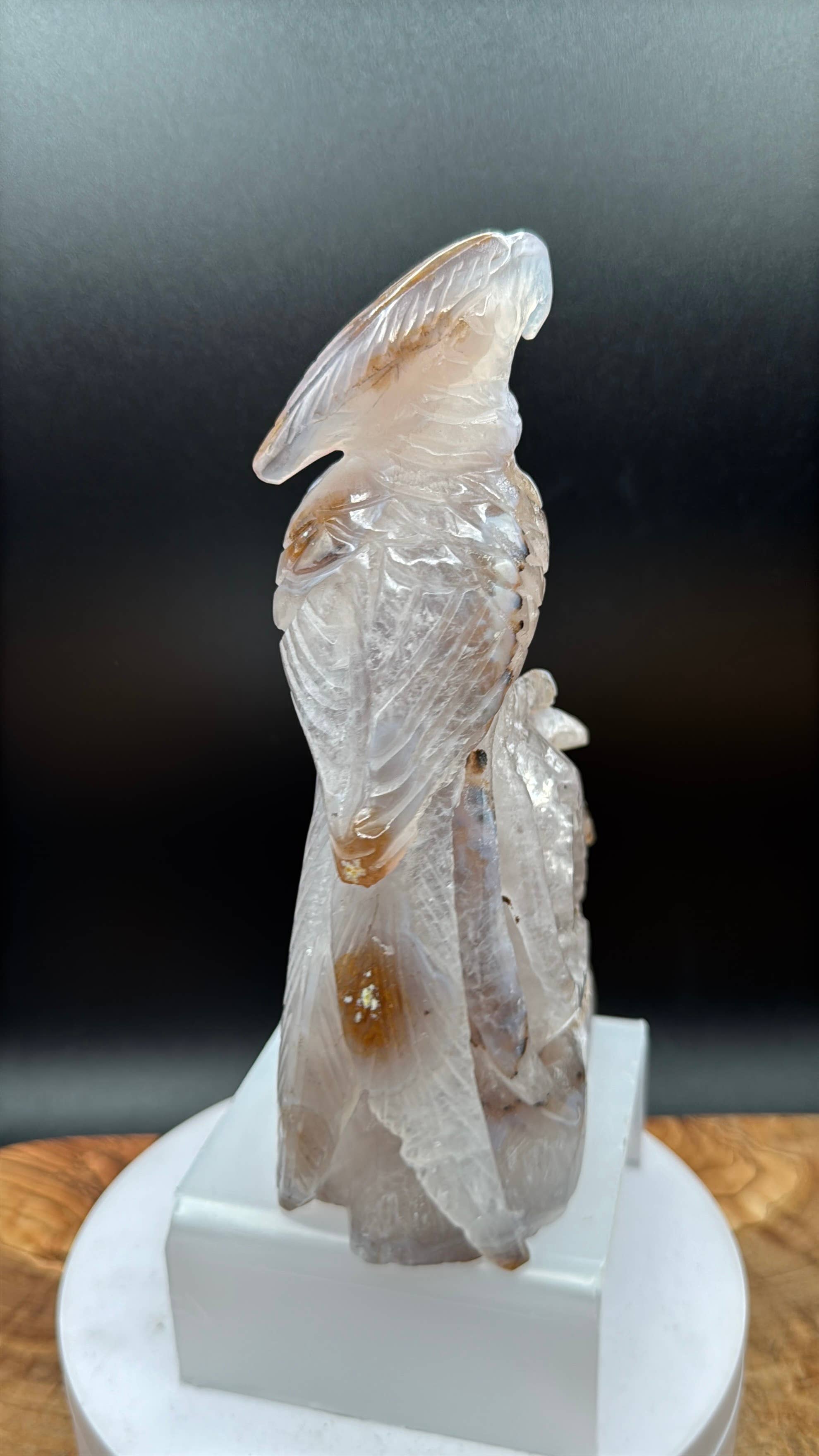 Druzy Agate Phoenix Bird with Flower Carving | 6 1/2" Crystal Sculpture H977