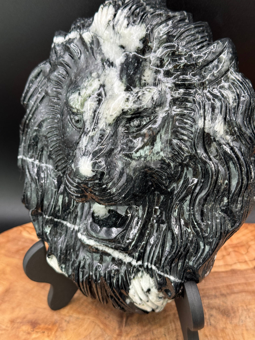 Jasper Leo Lion head carving w/ stand 4.3 lb
