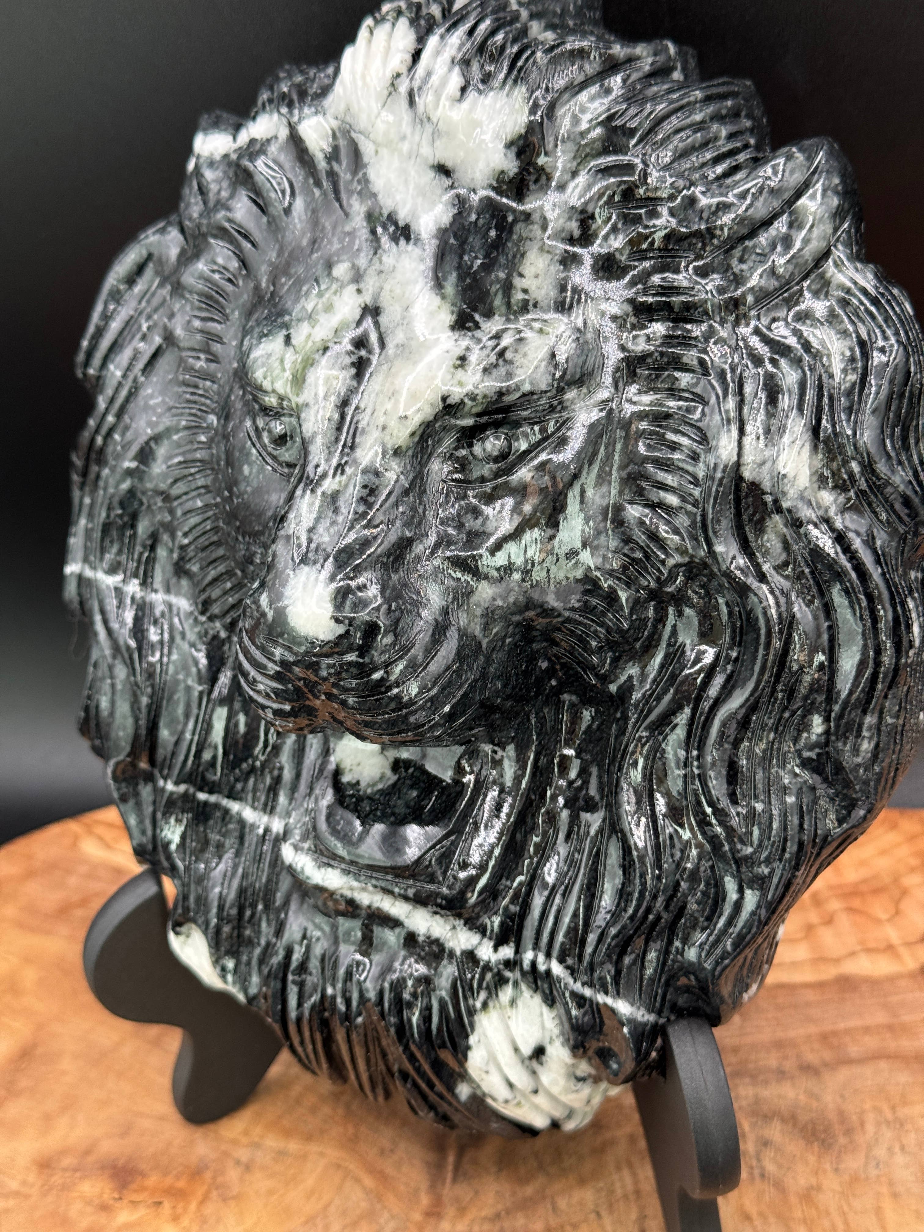 Jasper Leo Lion head carving w/ stand 4.3 lb