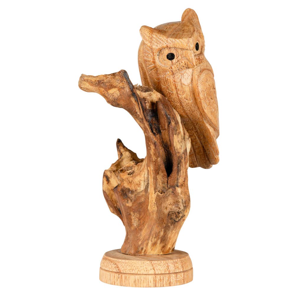 Hand-Carved Perched Owl Wooden Sculpture | Rustic Woodland Decor | 7"