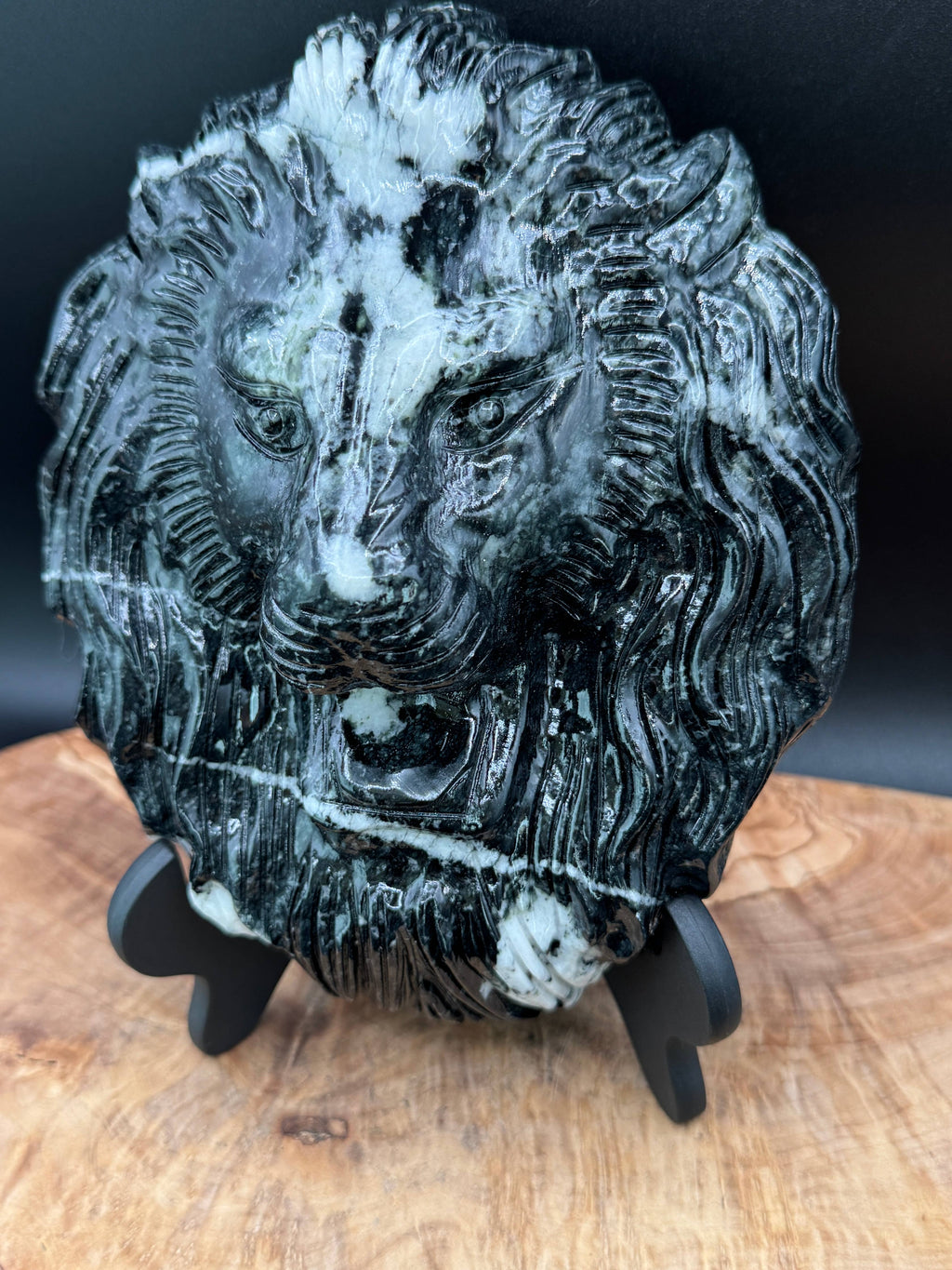 Jasper Leo Lion head carving w/ stand 4.3 lb