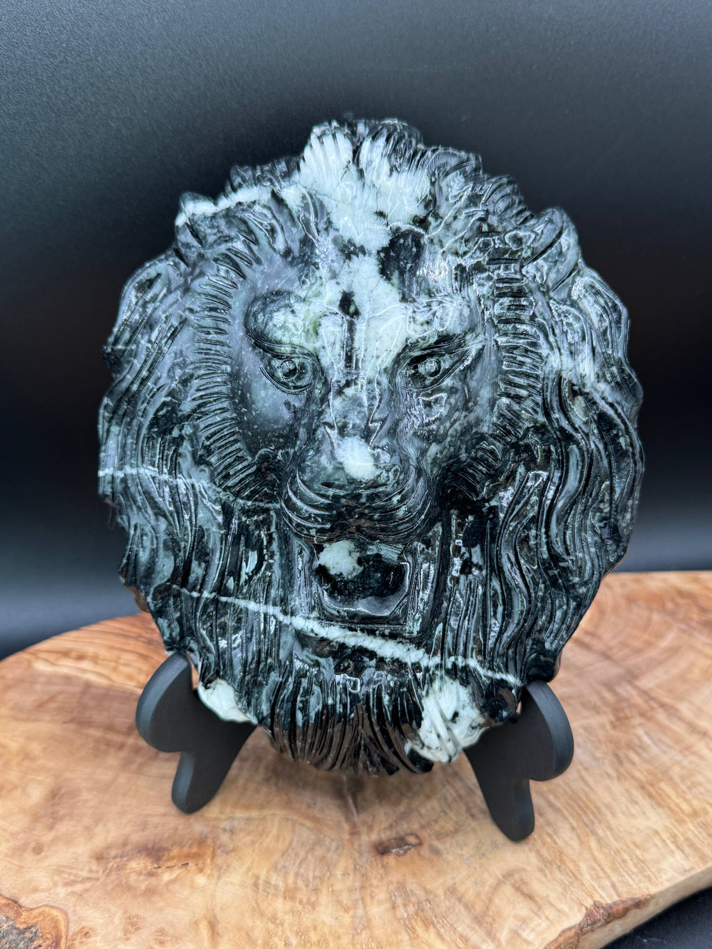 Jasper Leo Lion head carving w/ stand 4.3 lb