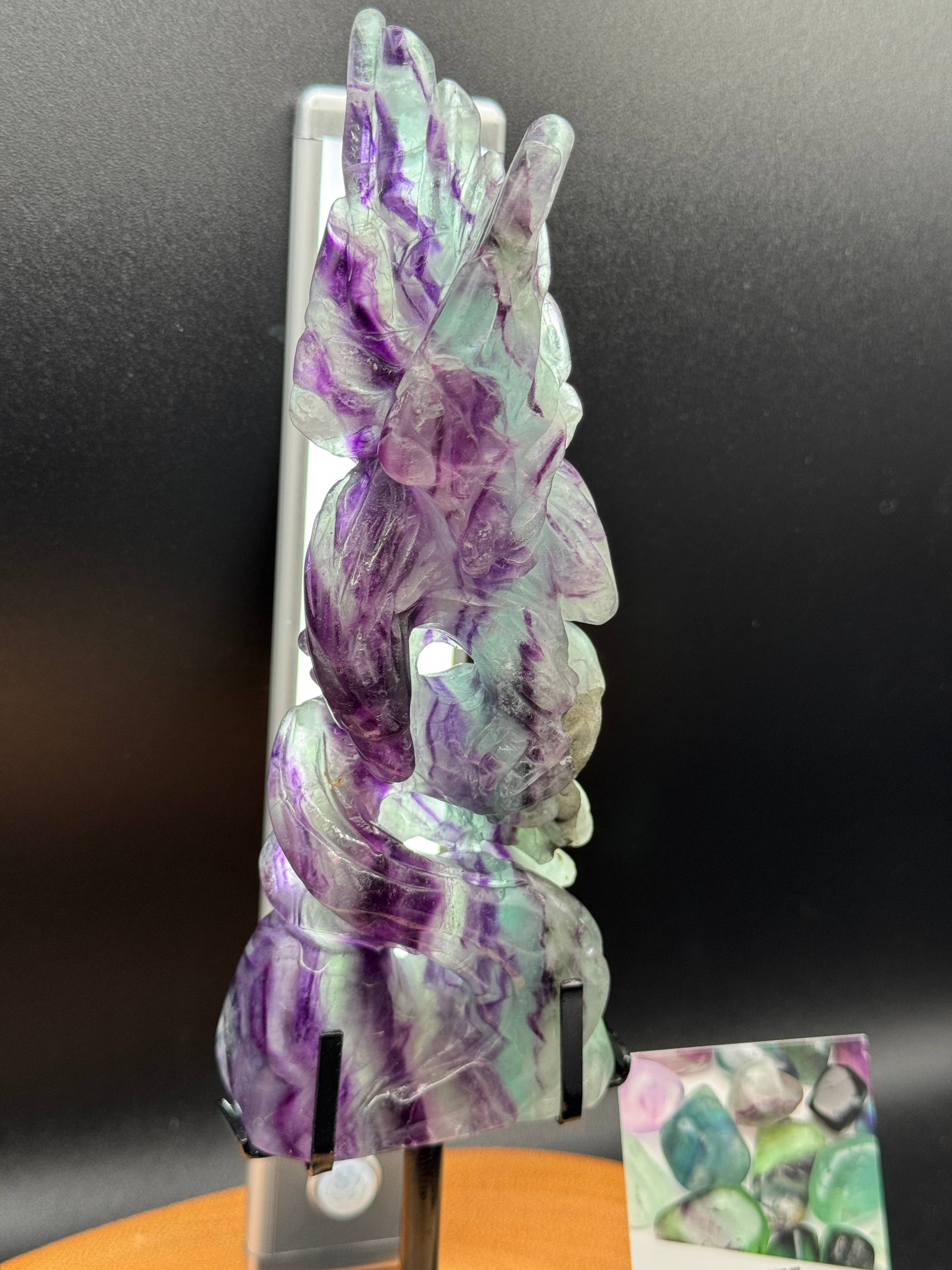 Rainbow Fluorite Eagle & Snake Carving