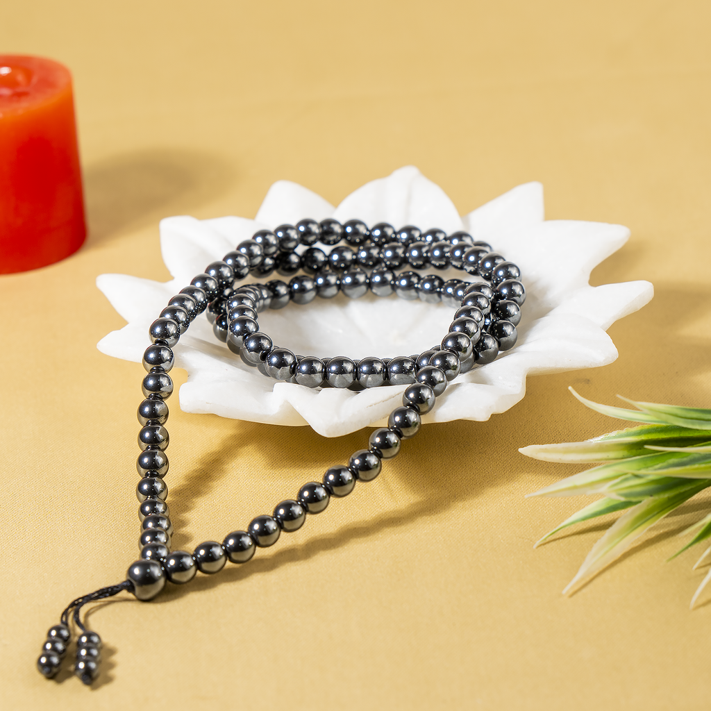 Hematite 108-Bead Mala Necklace | Meditation Prayer Beads | 8mm Gemstone Mala