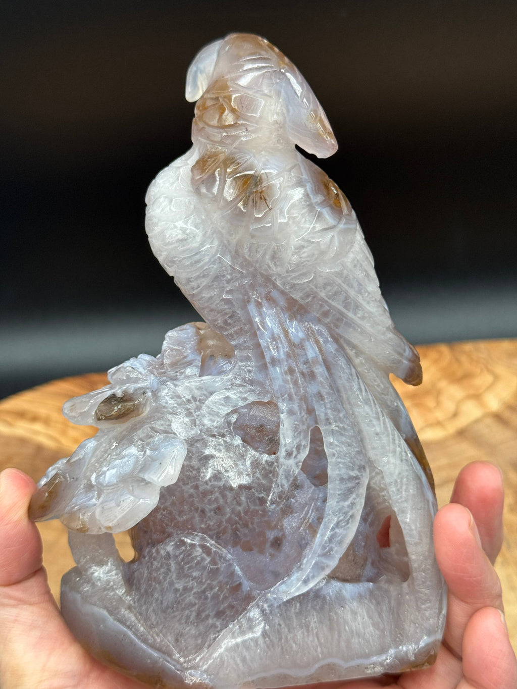 Druzy Agate Phoenix Bird with Flower Carving | 6 1/2" Crystal Sculpture H977