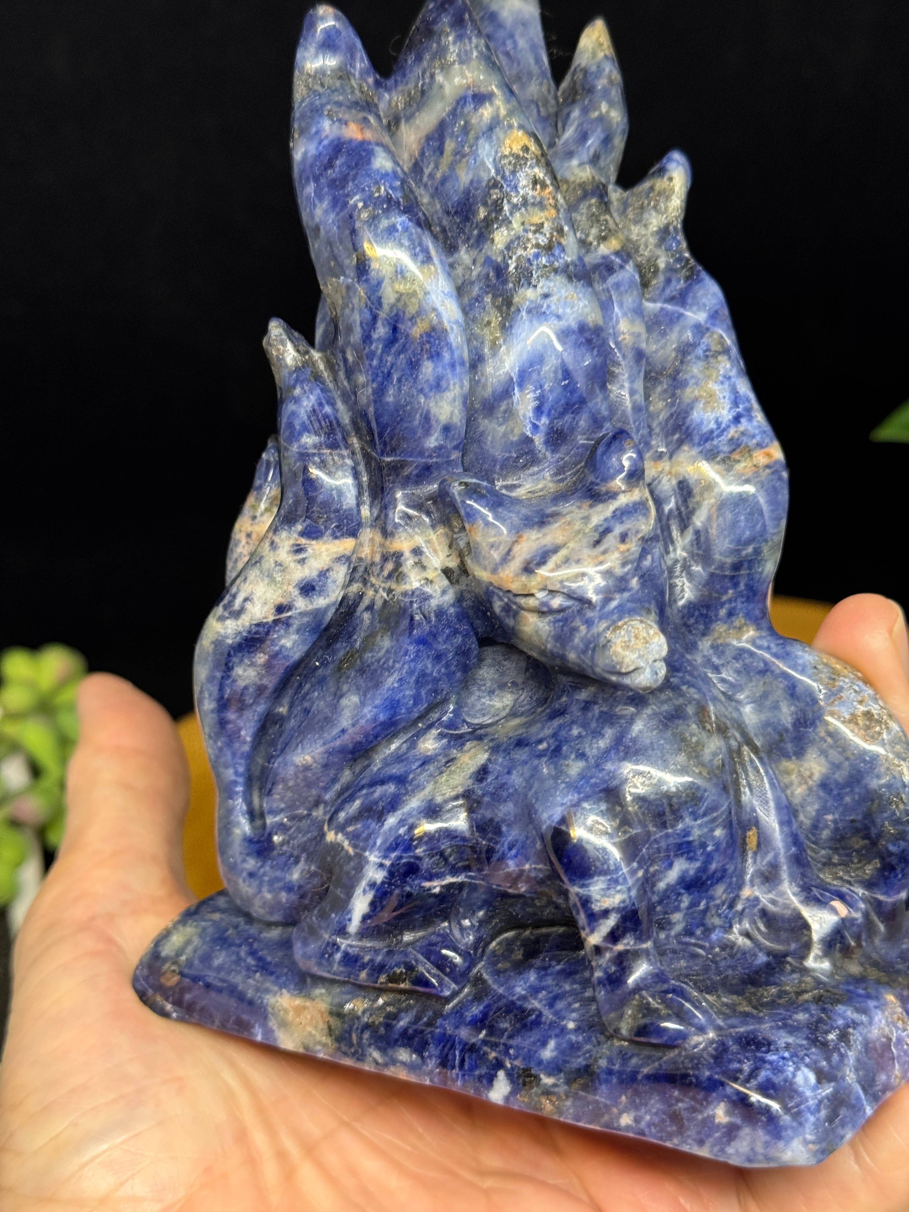 Hand Carved Sodalite Nine-Tailed Fox | Gumiho Kitsune Carving | 5¼" | Exact Piece