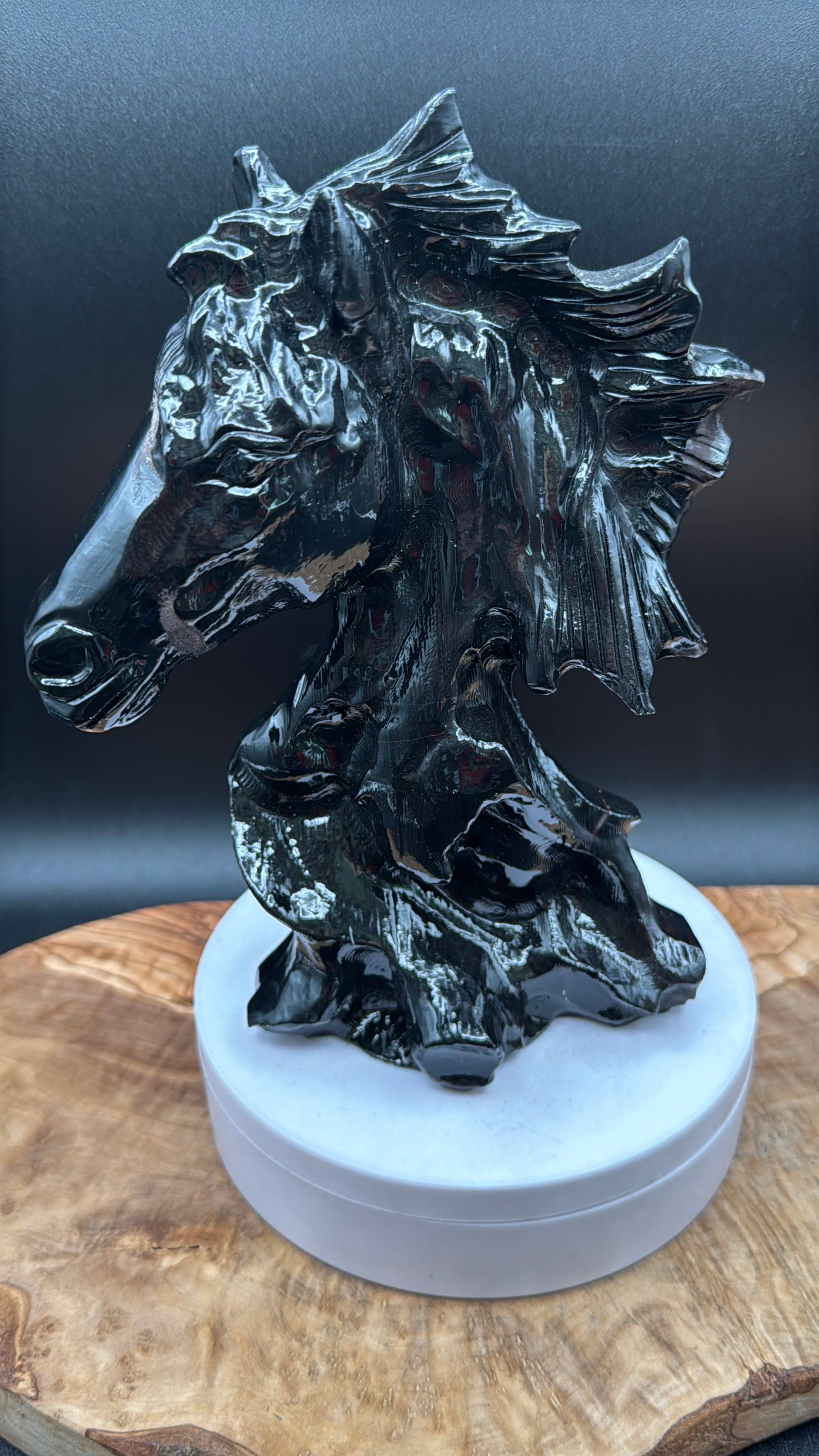 Black Jasper Horse Bust | Hand Carved