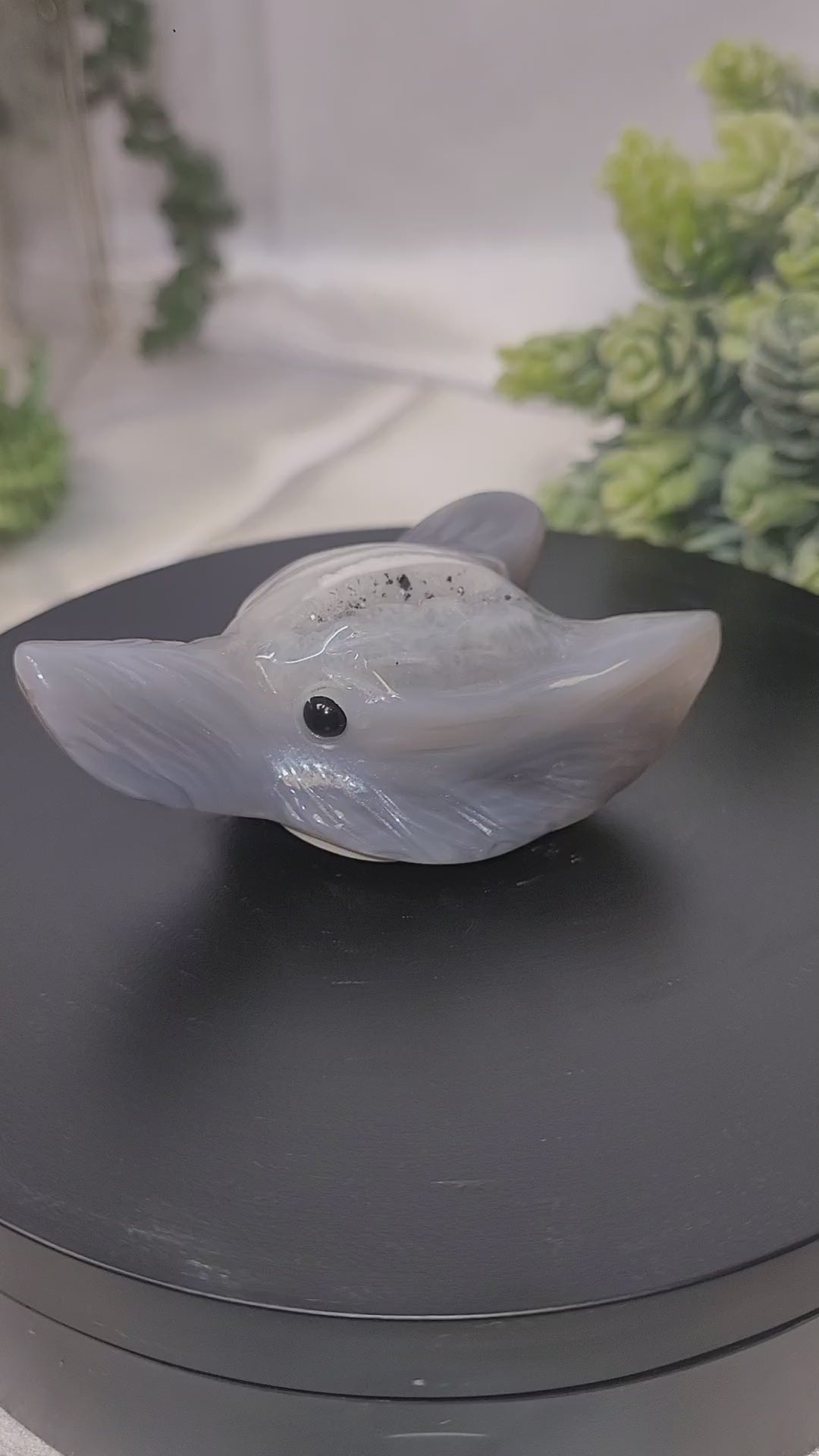 Agate  Gray Banded  Wolf Carving with Druzy • Crystal Wolf