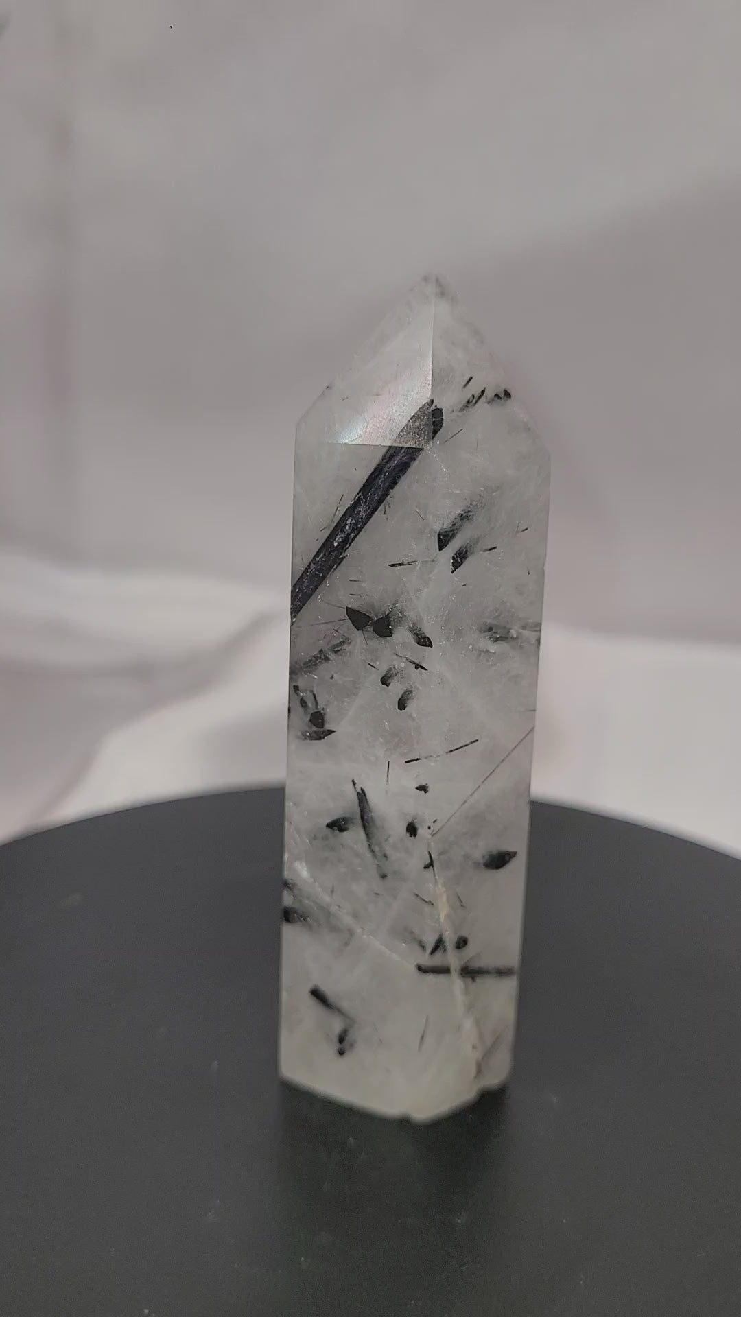 Tourmalinated Quartz Tower | Black Tourmaline Included Quartz Point | 64g Crystal Tower
