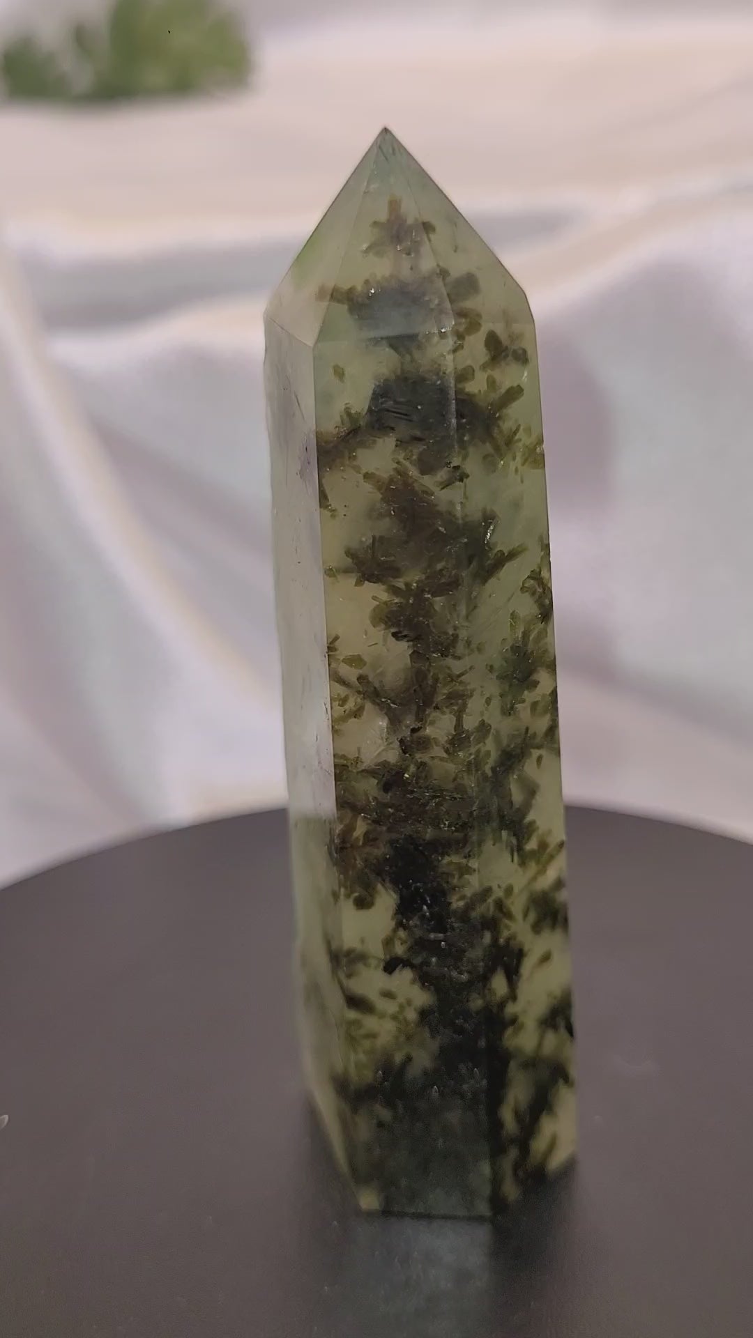 Dendritic Prehnite Tower with Natural Raw Edge