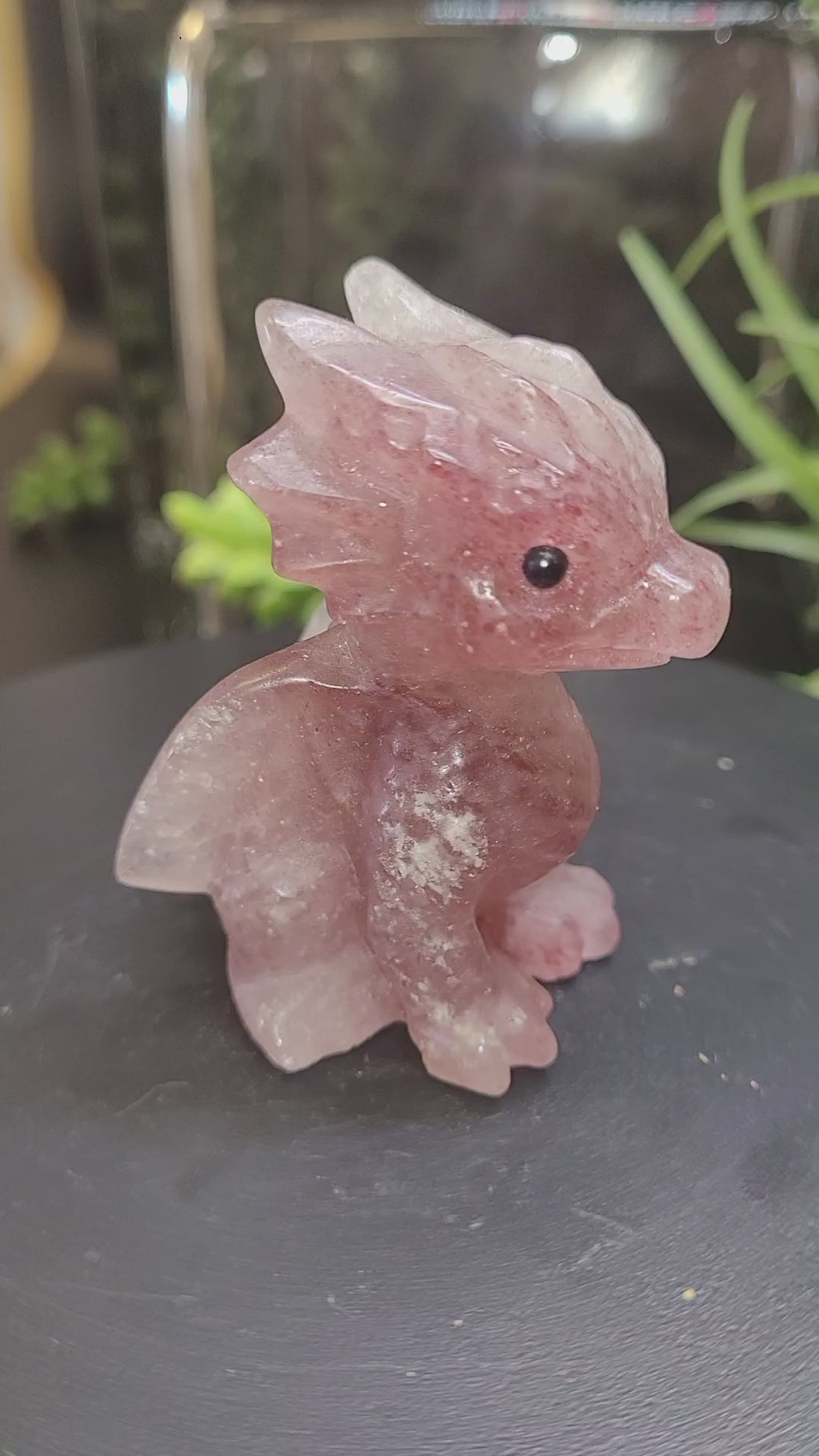 Strawberry Quartz Baby Dragon Carving | Fantasy Crystal Figurine