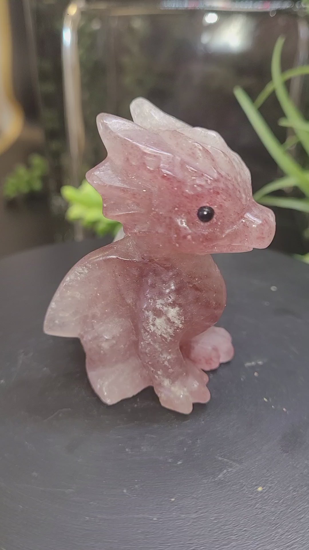 Strawberry Quartz Baby Dragon Carving | Fantasy Crystal Figurine