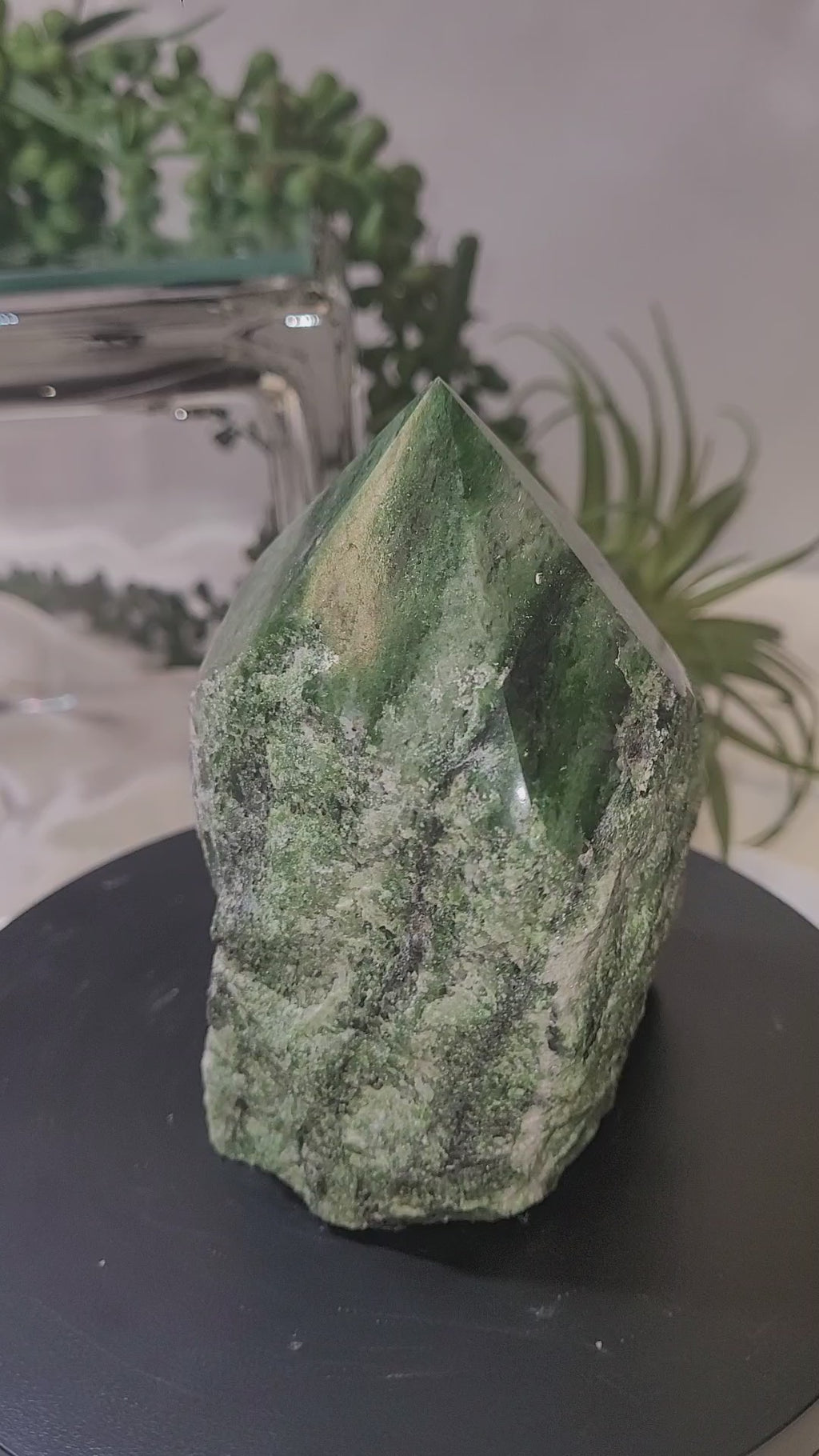 Natural Serpentine Rough Point | Green Serpentine Crystal Tower | Polished Freeform Display